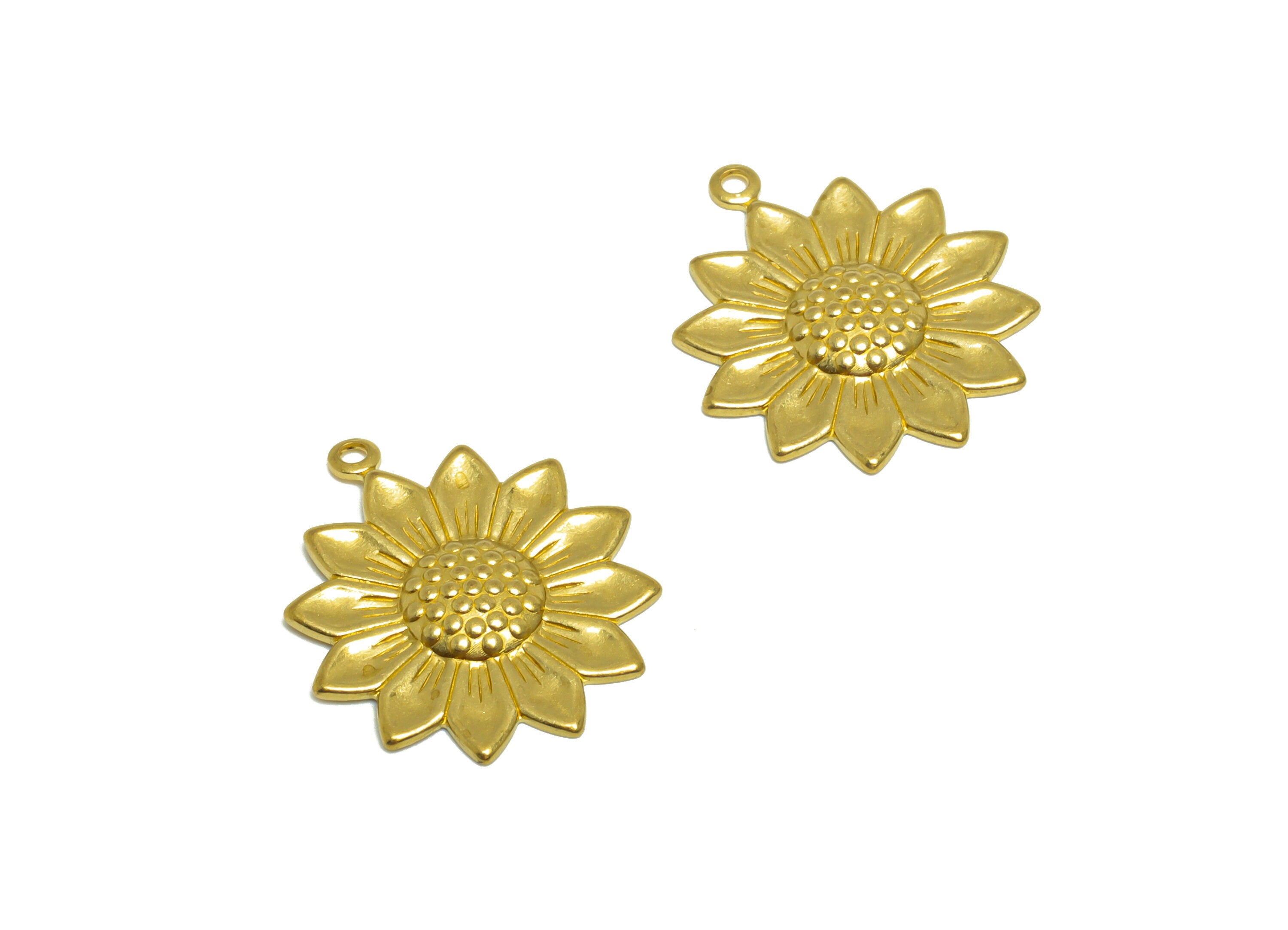 Brass Flower Earring Charm - Raw Brass Daisy Earring Charm - Brass Botanical Pendant - For Necklace - Earring Finding - 22x18x1mm - PP10286 - DOMEDBAZAAR