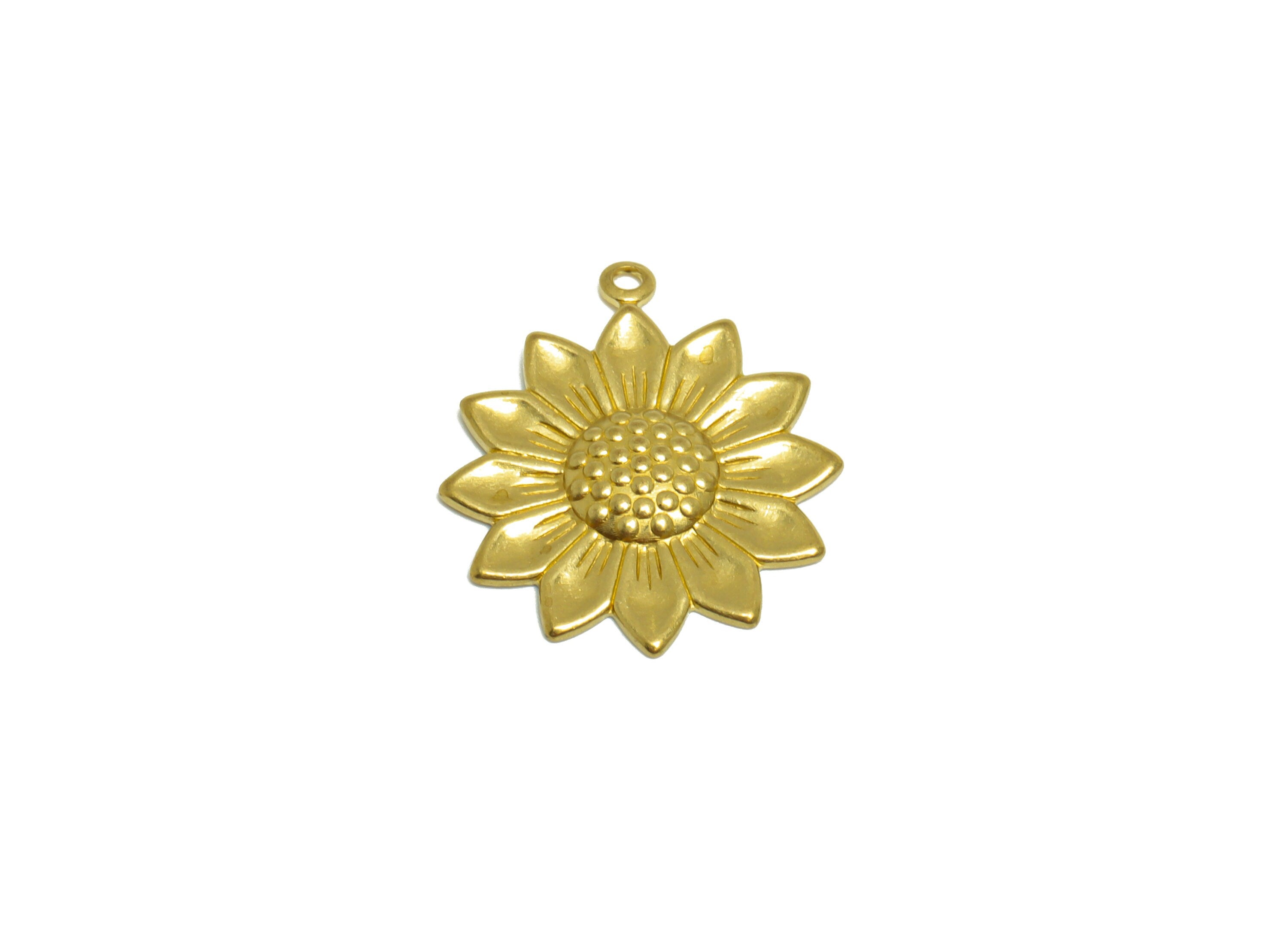 Brass Flower Earring Charm - Raw Brass Daisy Earring Charm - Brass Botanical Pendant - For Necklace - Earring Finding - 22x18x1mm - PP10286 - DOMEDBAZAAR