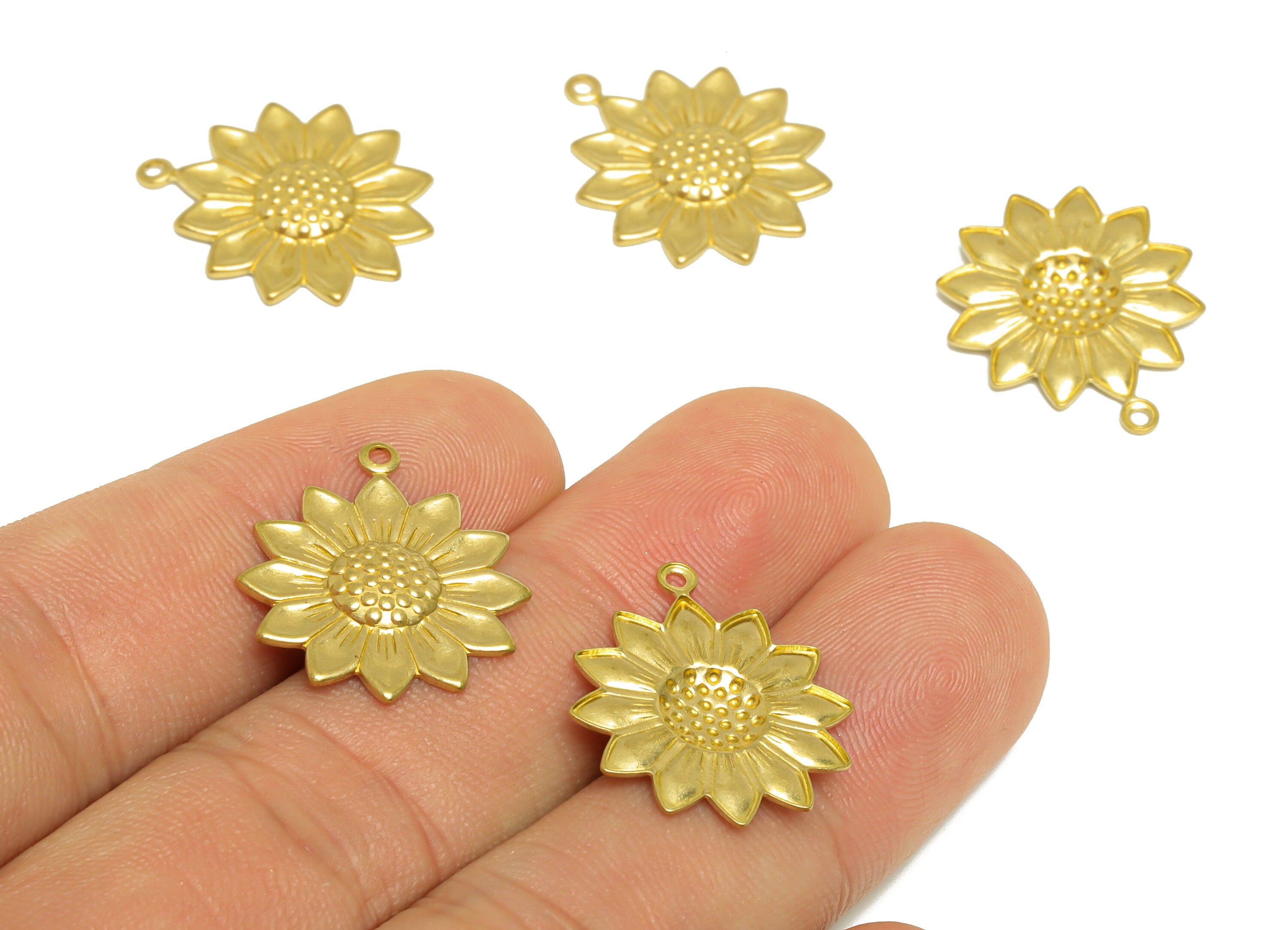 Brass Flower Earring Charm - Raw Brass Daisy Earring Charm - Brass Botanical Pendant - For Necklace - Earring Finding - 22x18x1mm - PP10286 - DOMEDBAZAAR