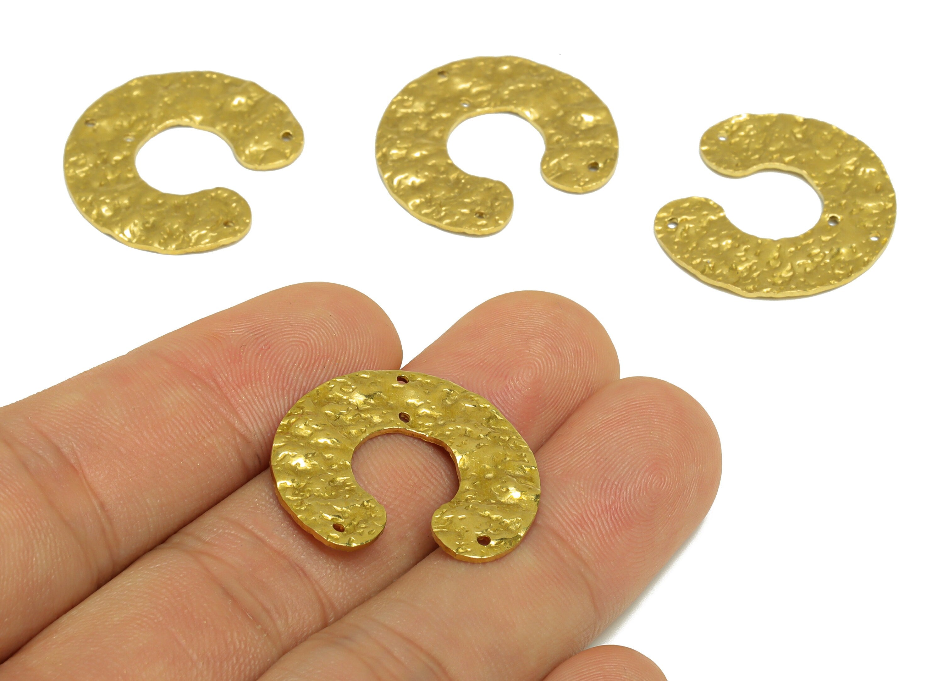 Hammered C Earring Connector - Raw Brass Textured Hoop C Earring Charm - Brass Hammered Pendant - For Necklace - 25.8x23.4x1.43mm - PP10202 - DOMEDBAZAAR