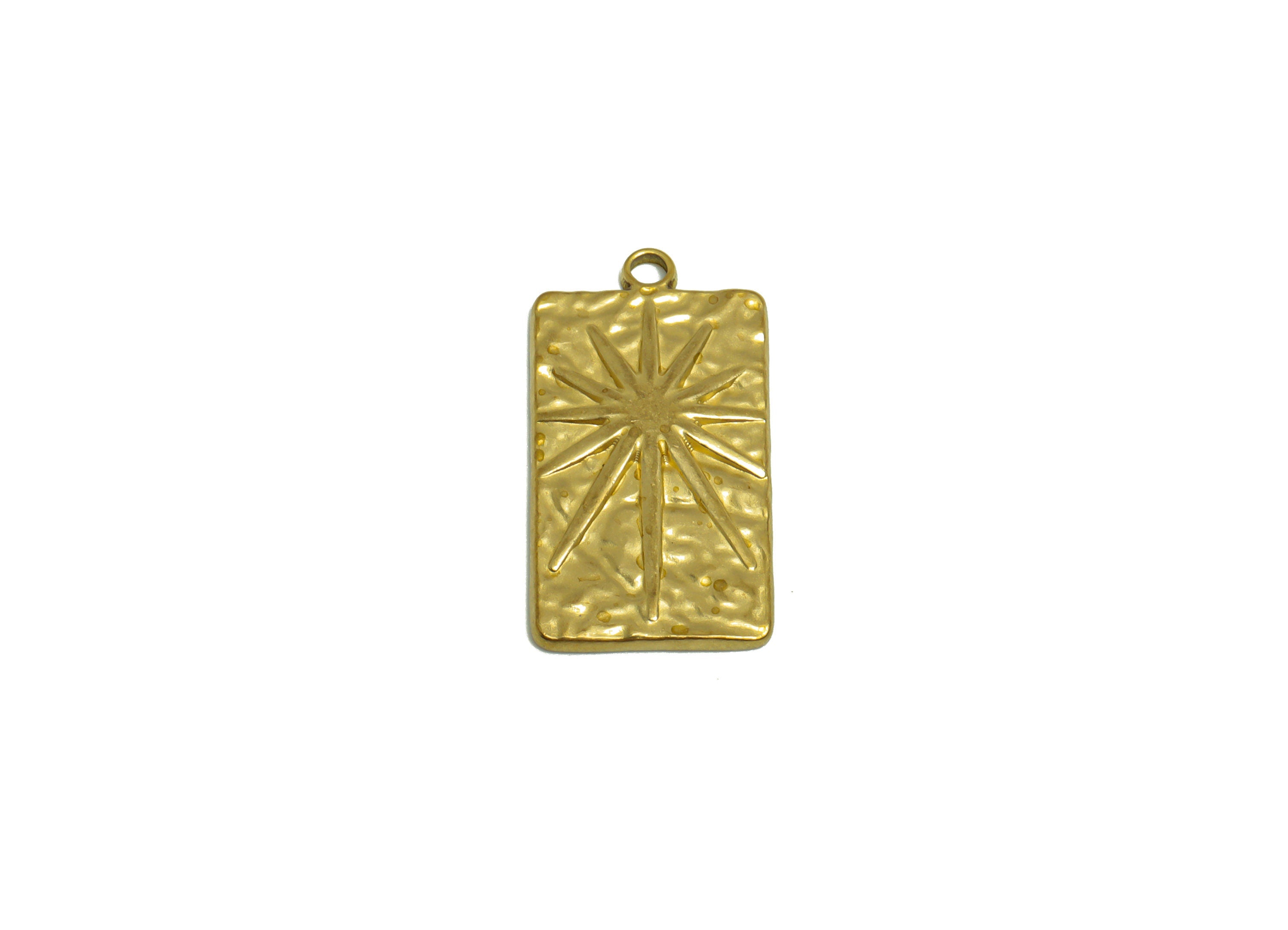 Brass Star Earring Charm - Raw Brass Textured Rectangle Earring Charm - Brass Antique Vintage Pendant - For Necklace - 25x13x2mm - PP10174 - DOMEDBAZAAR