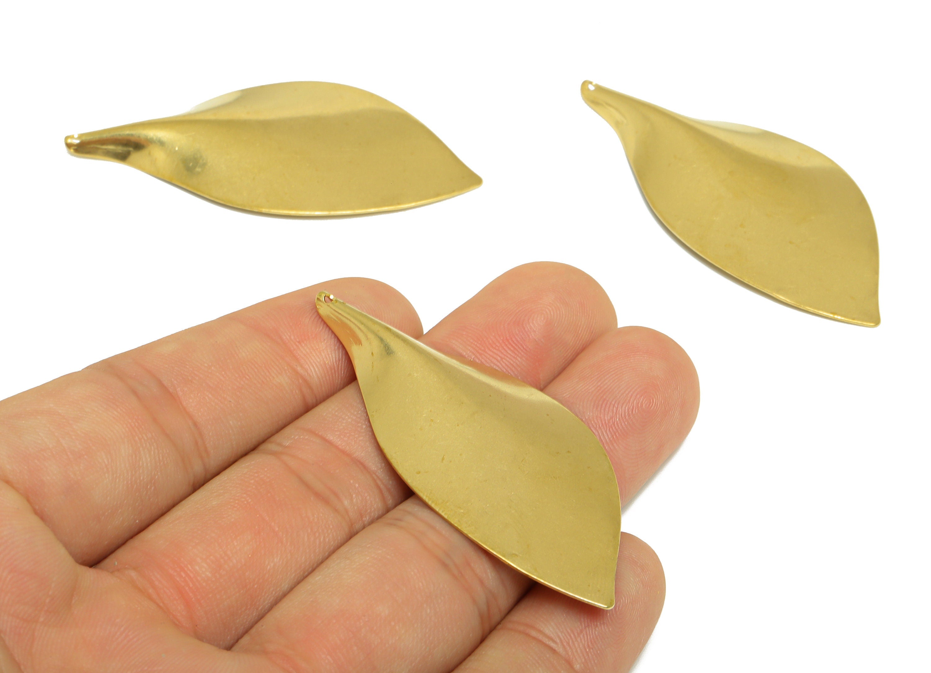 Brass Leaf Earring Charm - Raw Brass Gold Leaf Earring Charm - Brass Botanical Pendant - Brass Leaf Charms - 56x26x3.9mm - PP10257 - DOMEDBAZAAR