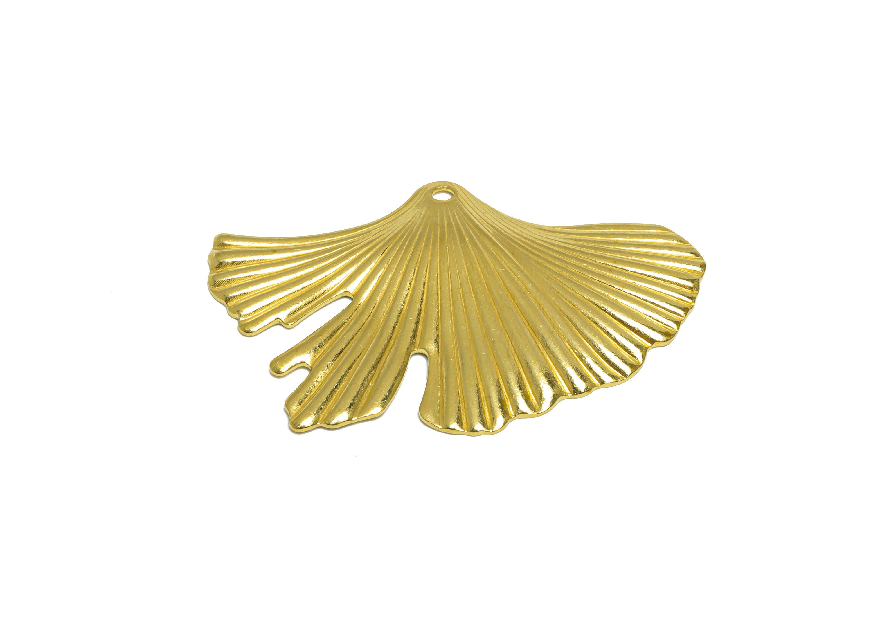 Brass Ginkgo Leaf Earring Charm - Raw Brass Textured Leaf Earring Charm - Brass lotus leaf Pendant - Botanical Charms - 32x21x1mm - PP10299 - DOMEDBAZAAR