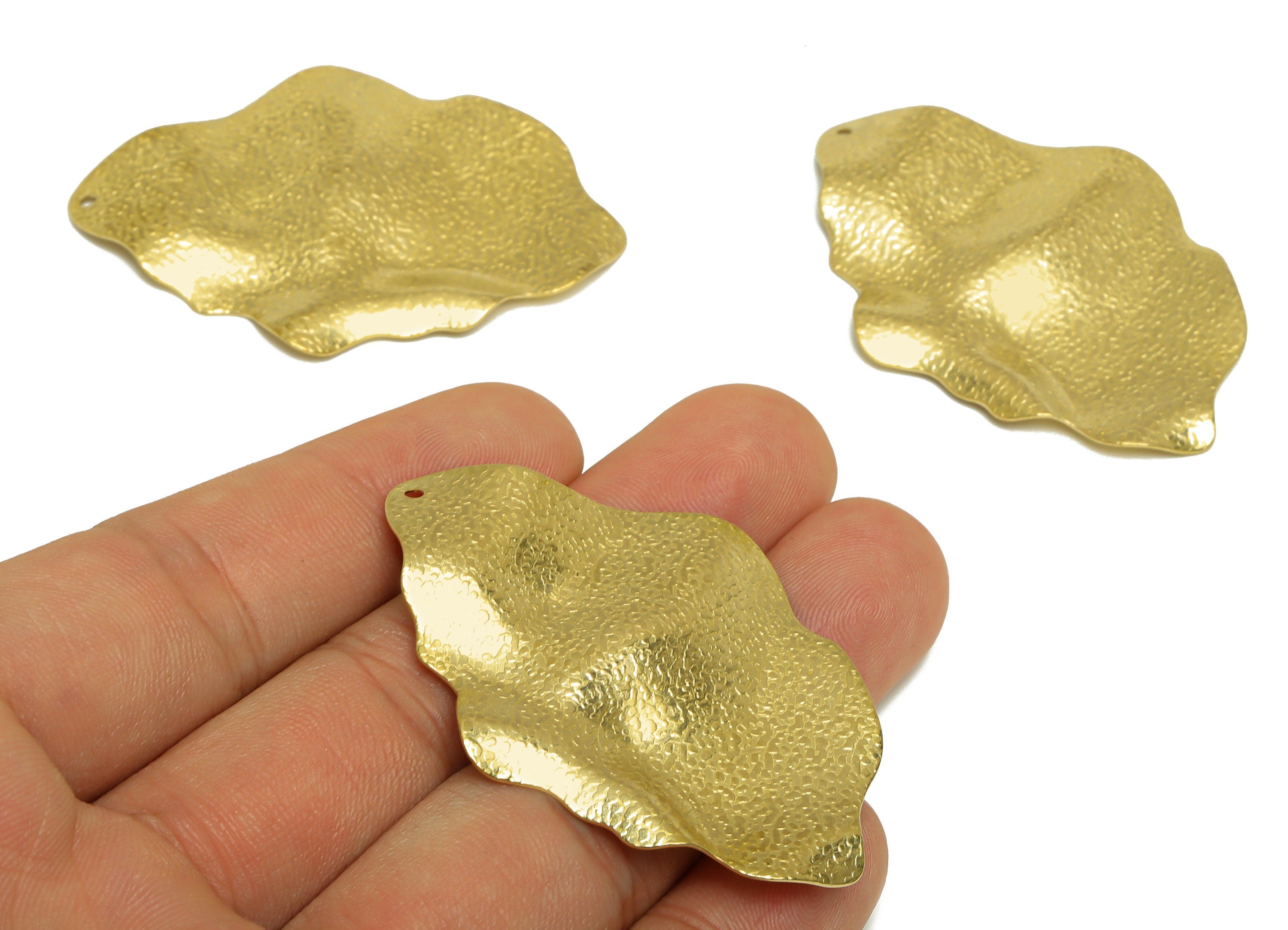 Brass Wavy Earring Charm - Raw Brass Irregular Geometry Earring Charm - Brass Textured Pendant - Abstract Art Charm - 54x38x3mm - PP10200 - DOMEDBAZAAR