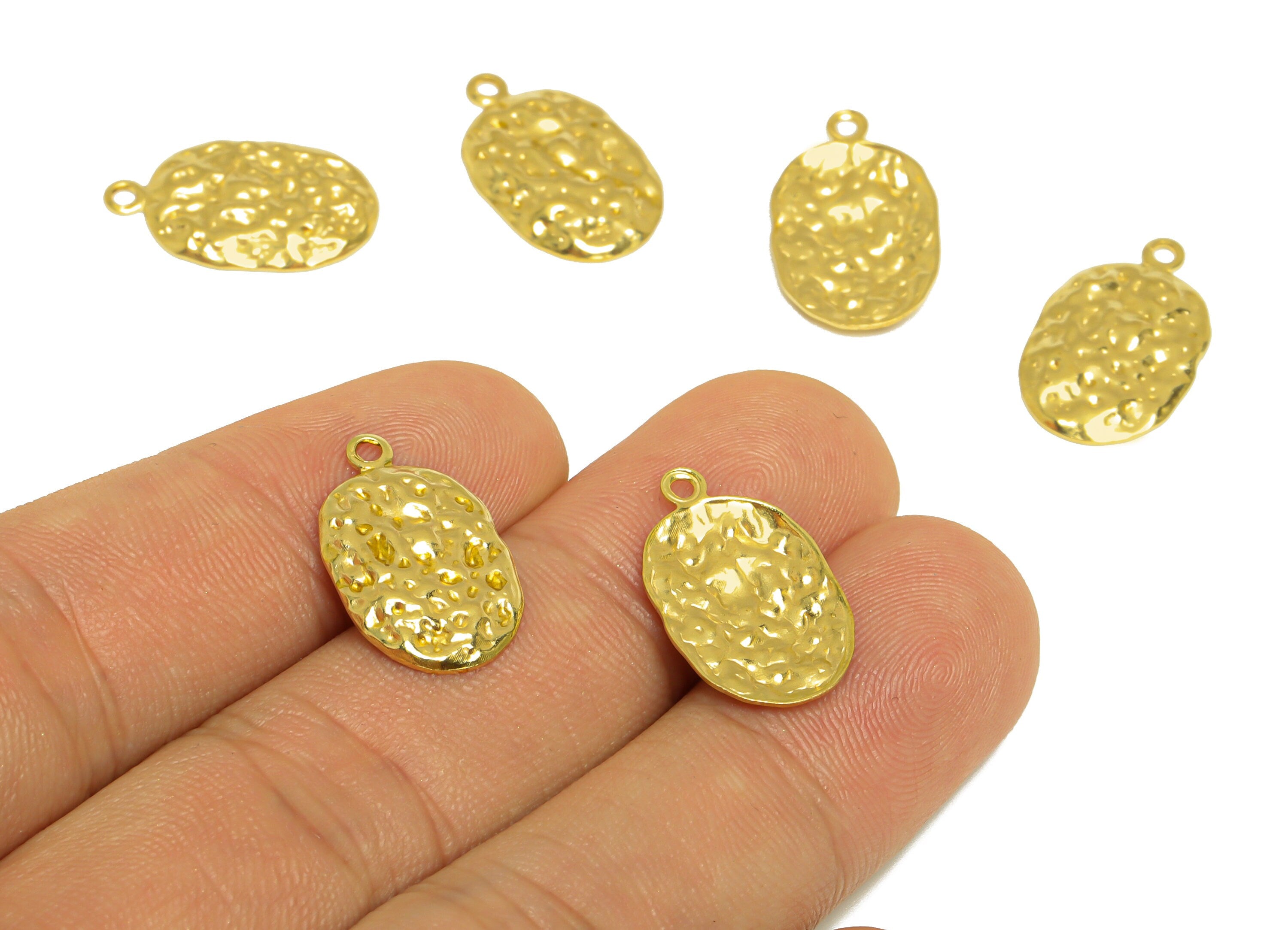 Hammered Oval Earring Charm - Raw Brass Geometry Earring Charm - Brass Hammered Oval Pendant - Earring Finding - 19.3x11.2x1.8mm - PP10224 - DOMEDBAZAAR