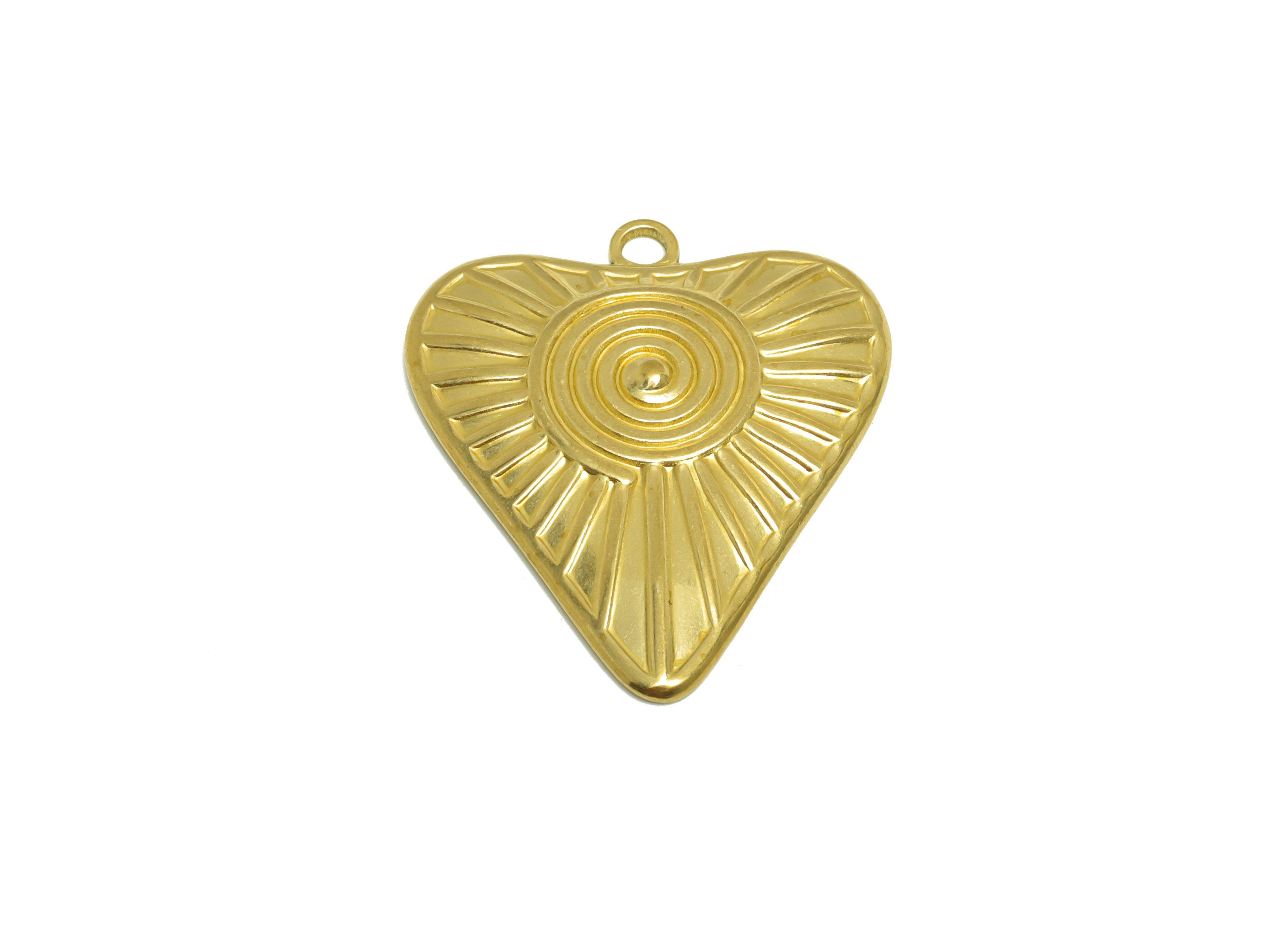 Brass Heart Pendant - Raw Brass Textured Heart Earring Charm - Brass Snail Heart Pendant - For Necklace - 32.7x27.9x2.7mm - PP10167 - DOMEDBAZAAR