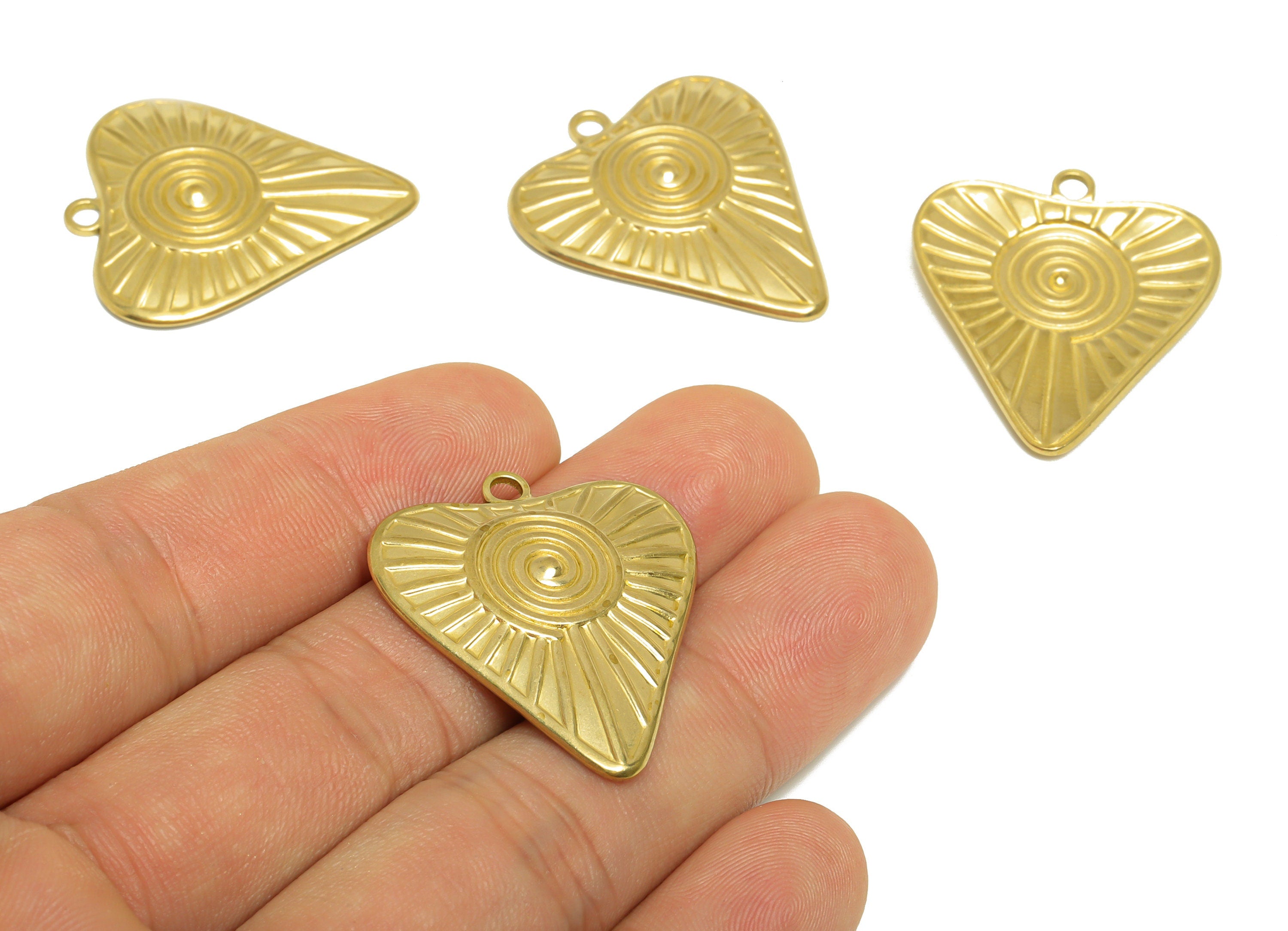 Brass Heart Pendant - Raw Brass Textured Heart Earring Charm - Brass Snail Heart Pendant - For Necklace - 32.7x27.9x2.7mm - PP10167 - DOMEDBAZAAR