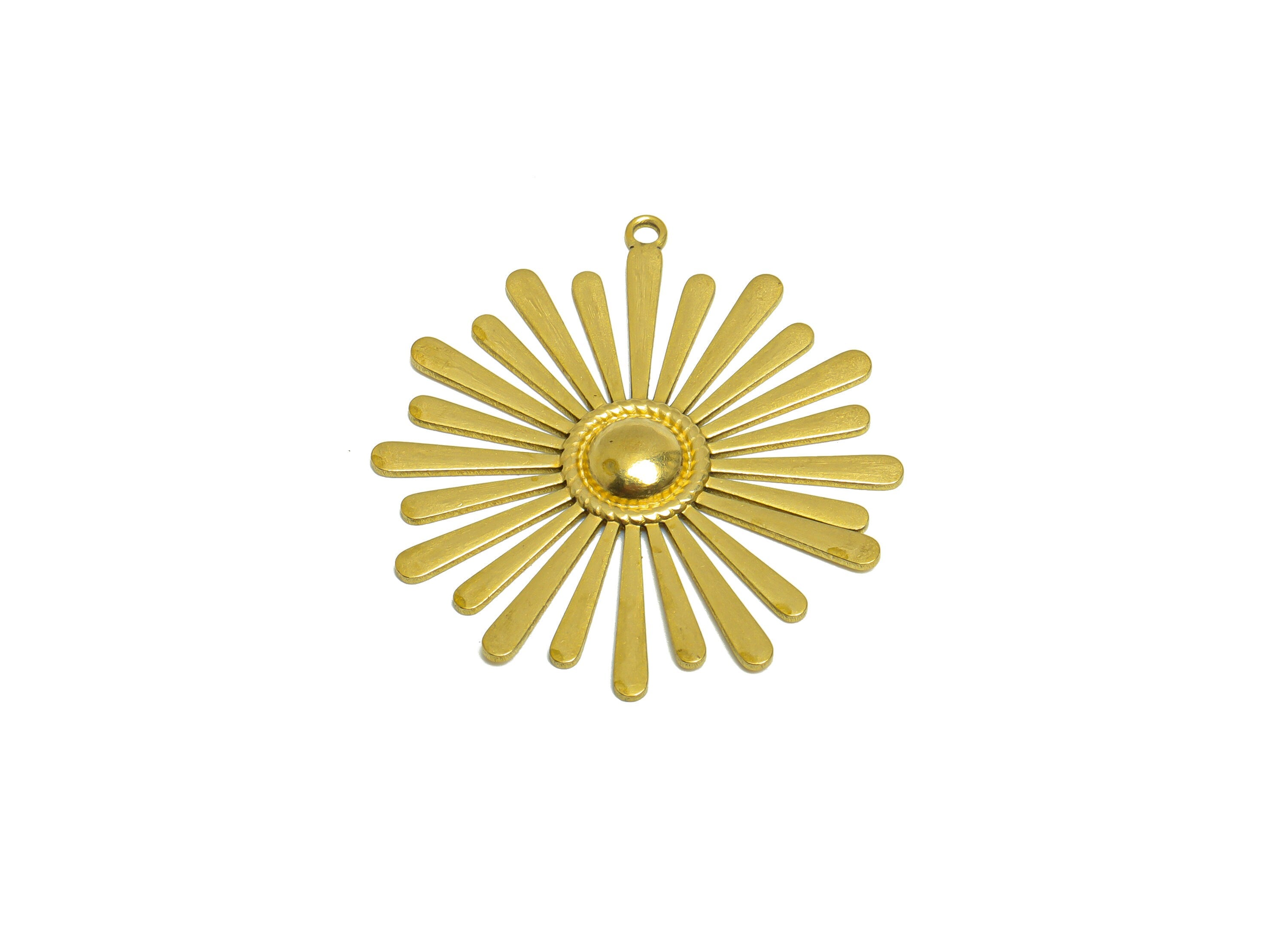 Brass Flower Earring Charm - Raw Brass Daisy Earring Charm - Brass Botanical Pendant - For Necklace - 37x34.3x2.73mm - PP10187 - DOMEDBAZAAR