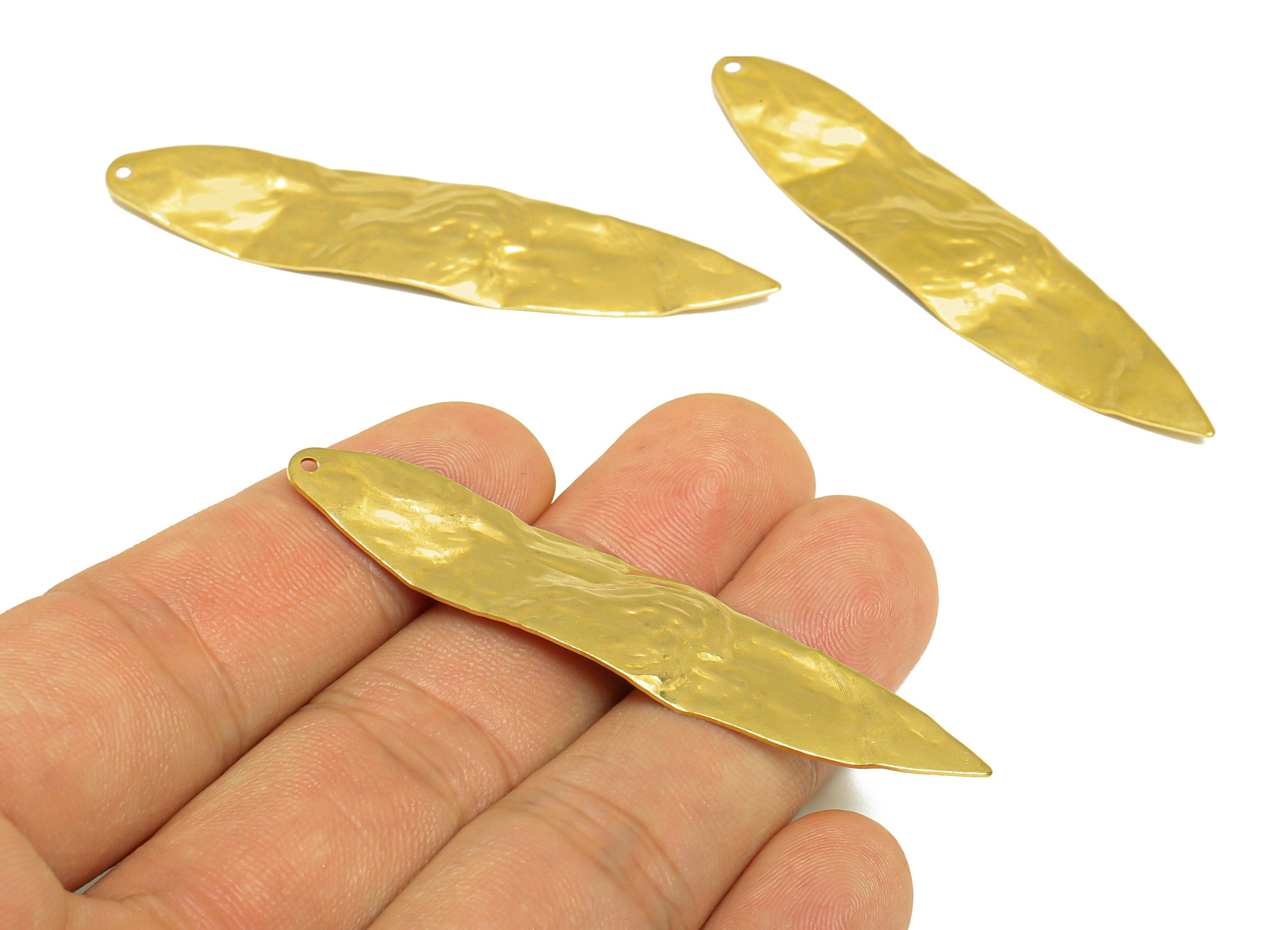 Brass Textured Marquise Earring Charm - Raw Brass Geometry Earring Charm - Brass Hammered Marquise Pendant - 62x14x1.8mm - PP10217 - DOMEDBAZAAR