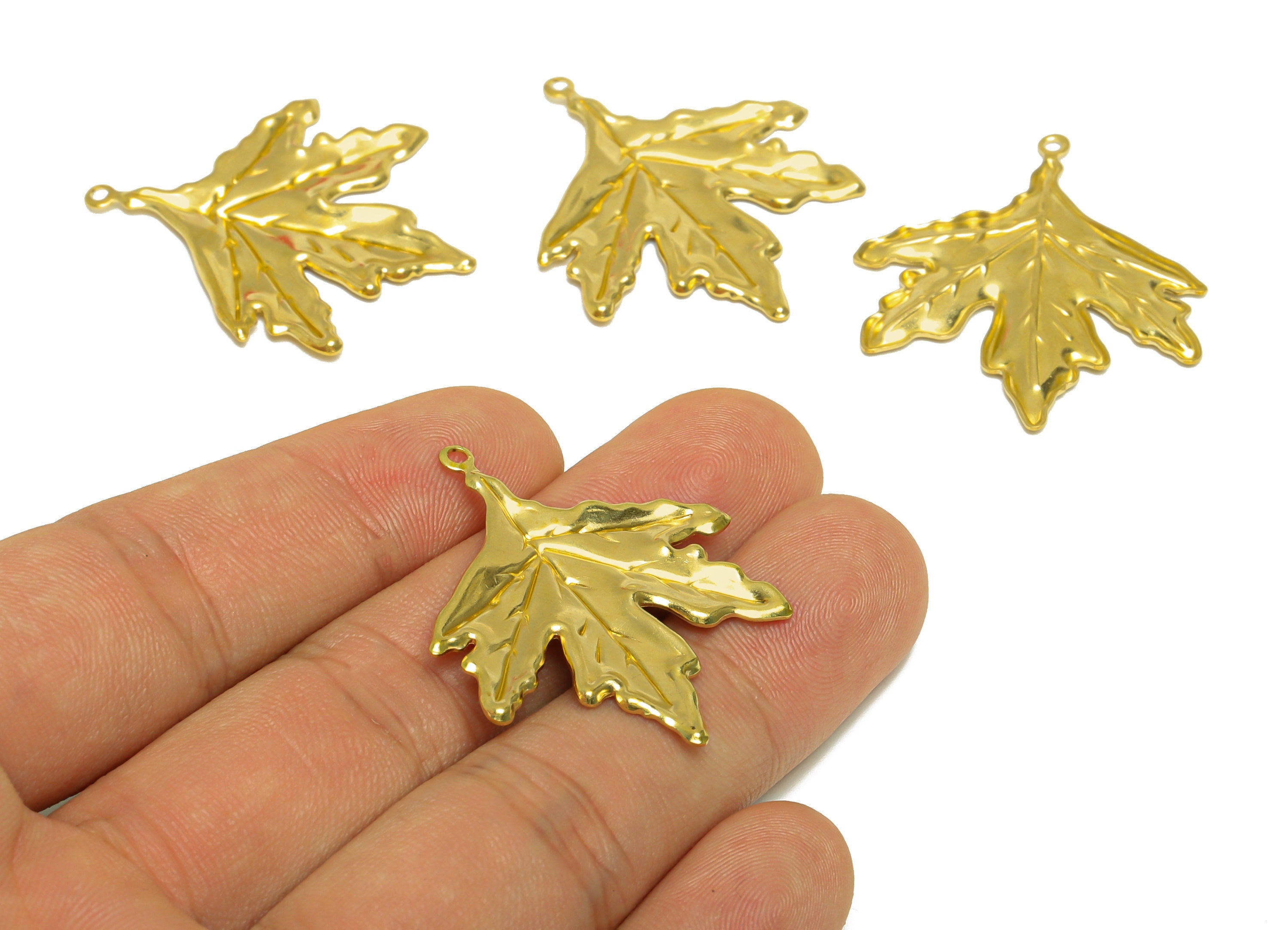 Brass Maple Leaf Earring Charm - Raw Brass Leaf Earring Charm - Brass Maple Leaf Pendant - Earring Finding - 37.5x34x1.8mm - PP10253 - DOMEDBAZAAR