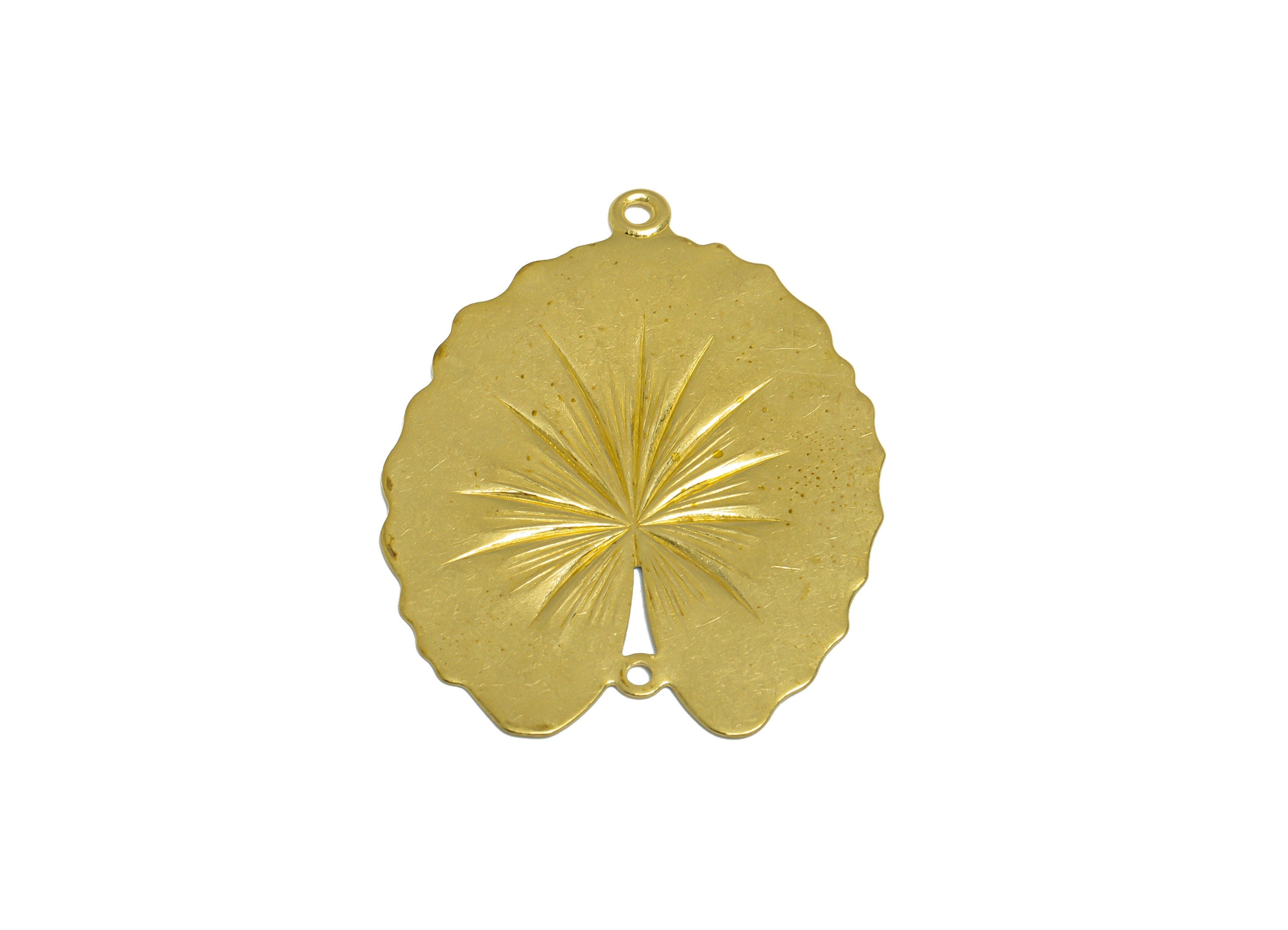 Brass Lotus Leaf Connector - Raw Brass Textured Leaf Earring Charm - Brass Heart Pendant - Earring Finding - 39x30.3x0.6mm - PP10211 - DOMEDBAZAAR