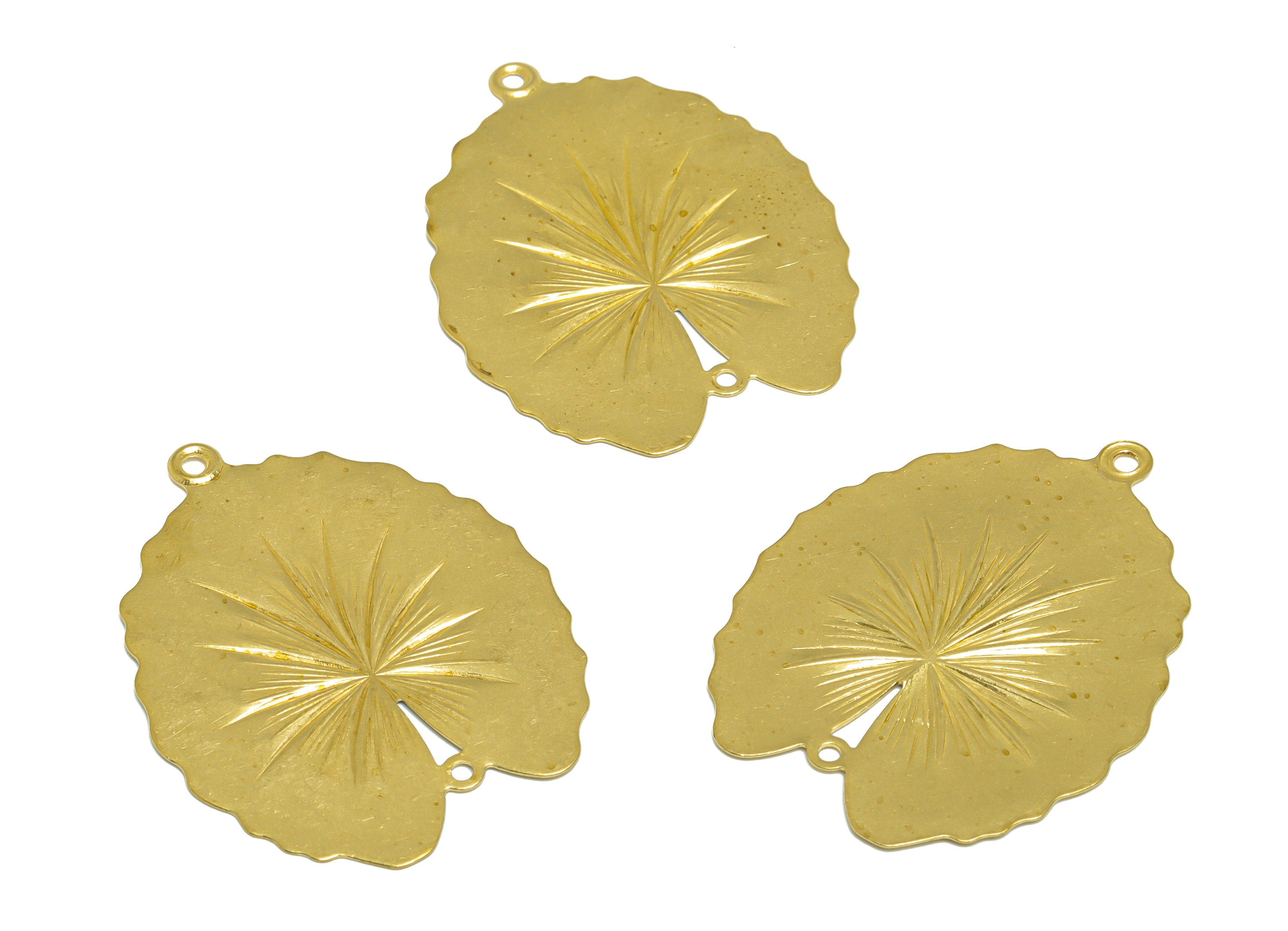 Brass Lotus Leaf Connector - Raw Brass Textured Leaf Earring Charm - Brass Heart Pendant - Earring Finding - 39x30.3x0.6mm - PP10211 - DOMEDBAZAAR