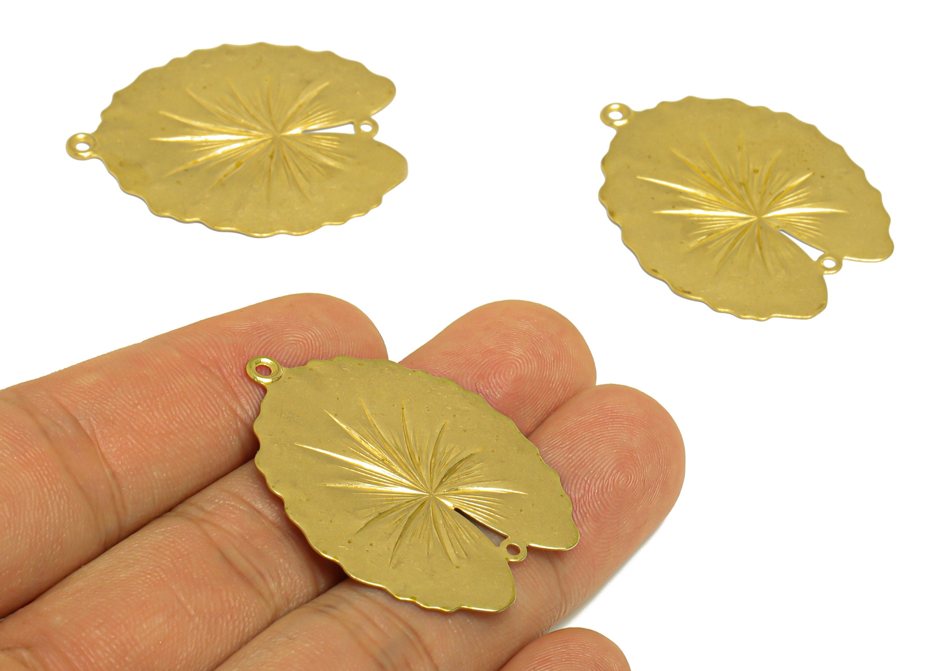 Brass Lotus Leaf Connector - Raw Brass Textured Leaf Earring Charm - Brass Heart Pendant - Earring Finding - 39x30.3x0.6mm - PP10211 - DOMEDBAZAAR