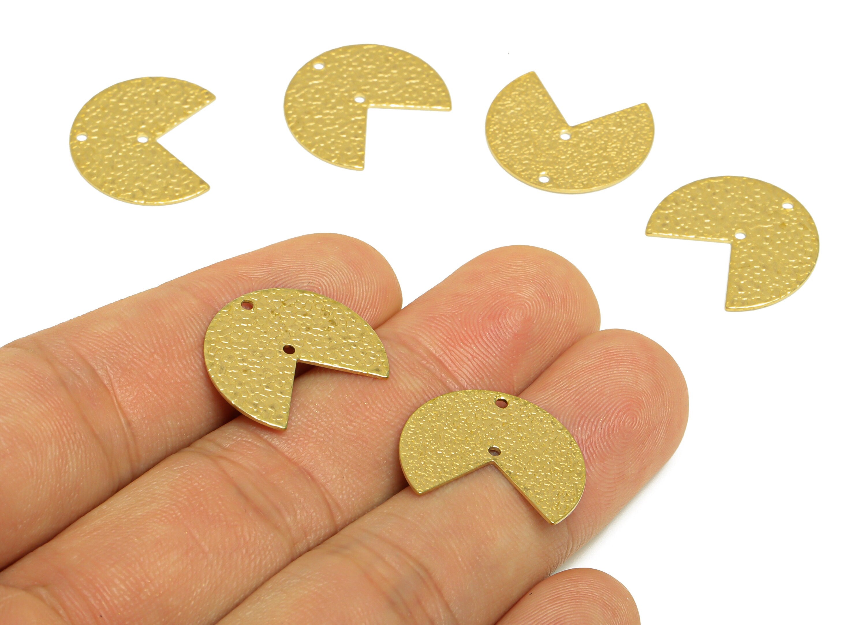 Brass Pie Earring Connector - Raw Brass Textured Pie Earring Charm - Brass Three Quarter Pendant - Earring Finding - 20x17x0.64mm - PP10216 - DOMEDBAZAAR