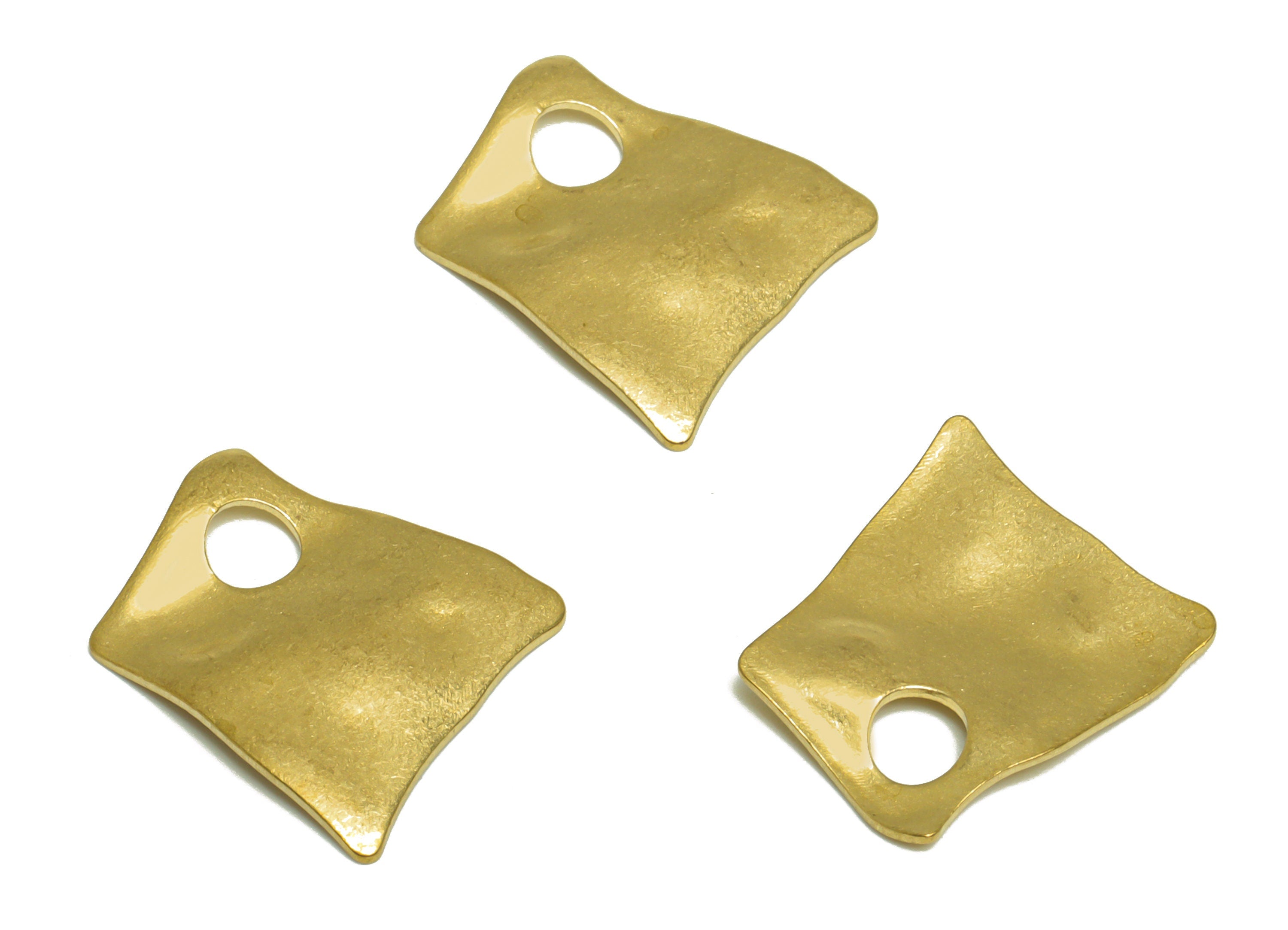 Brass Trapezoid Earring Charm - Raw Brass Wavy Trapezoid Earring Charm - Brass Geometry Earring Charm - Earring Finding - 19x18x1mm -PP10263 - DOMEDBAZAAR