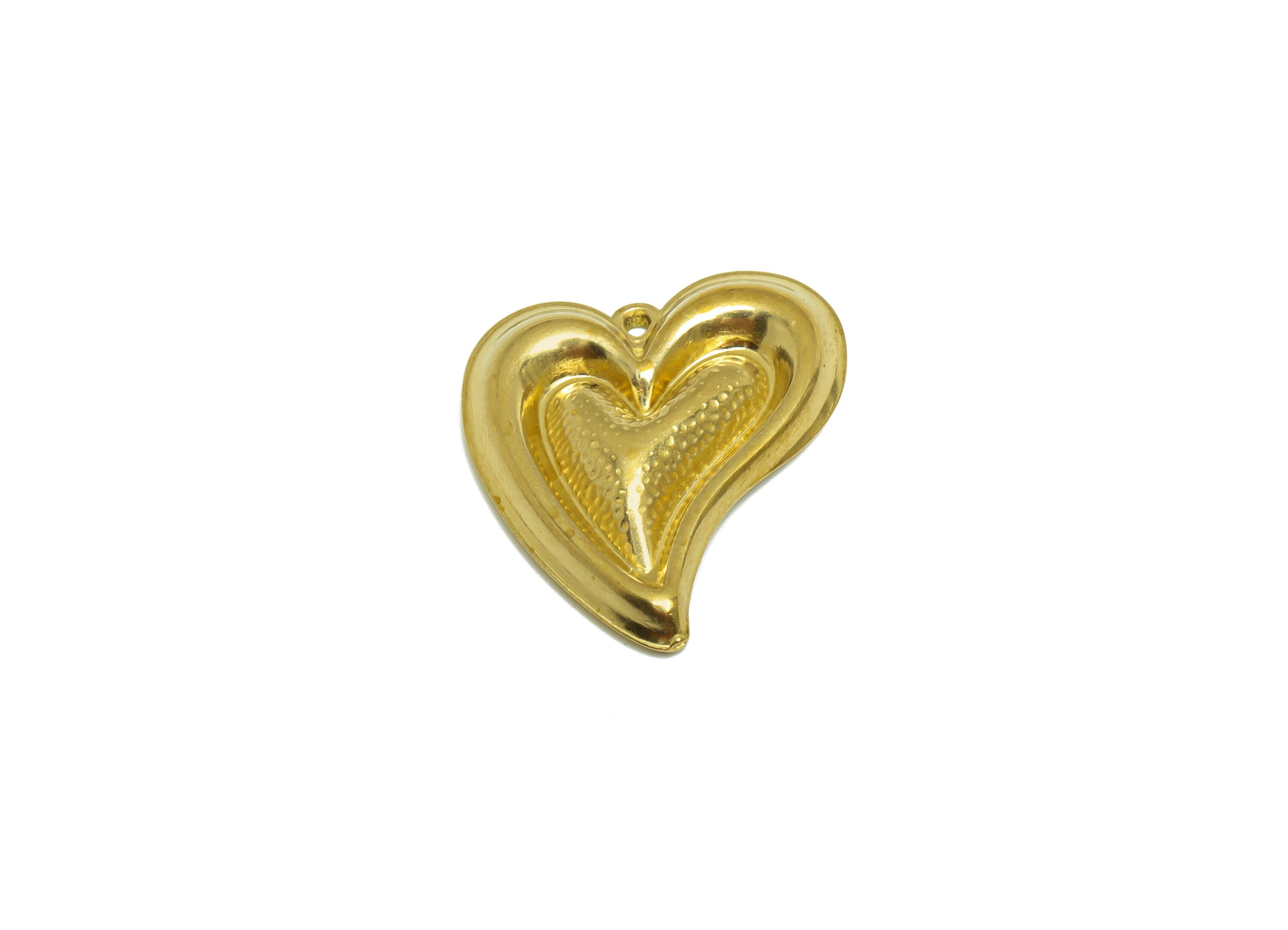 Brass Heart Earring Charm - Raw Brass Hammered Heart Earring Charm - Brass Heart Pendant - Earring Finding - 24.2x23x3.3mm - PP10179 - DOMEDBAZAAR