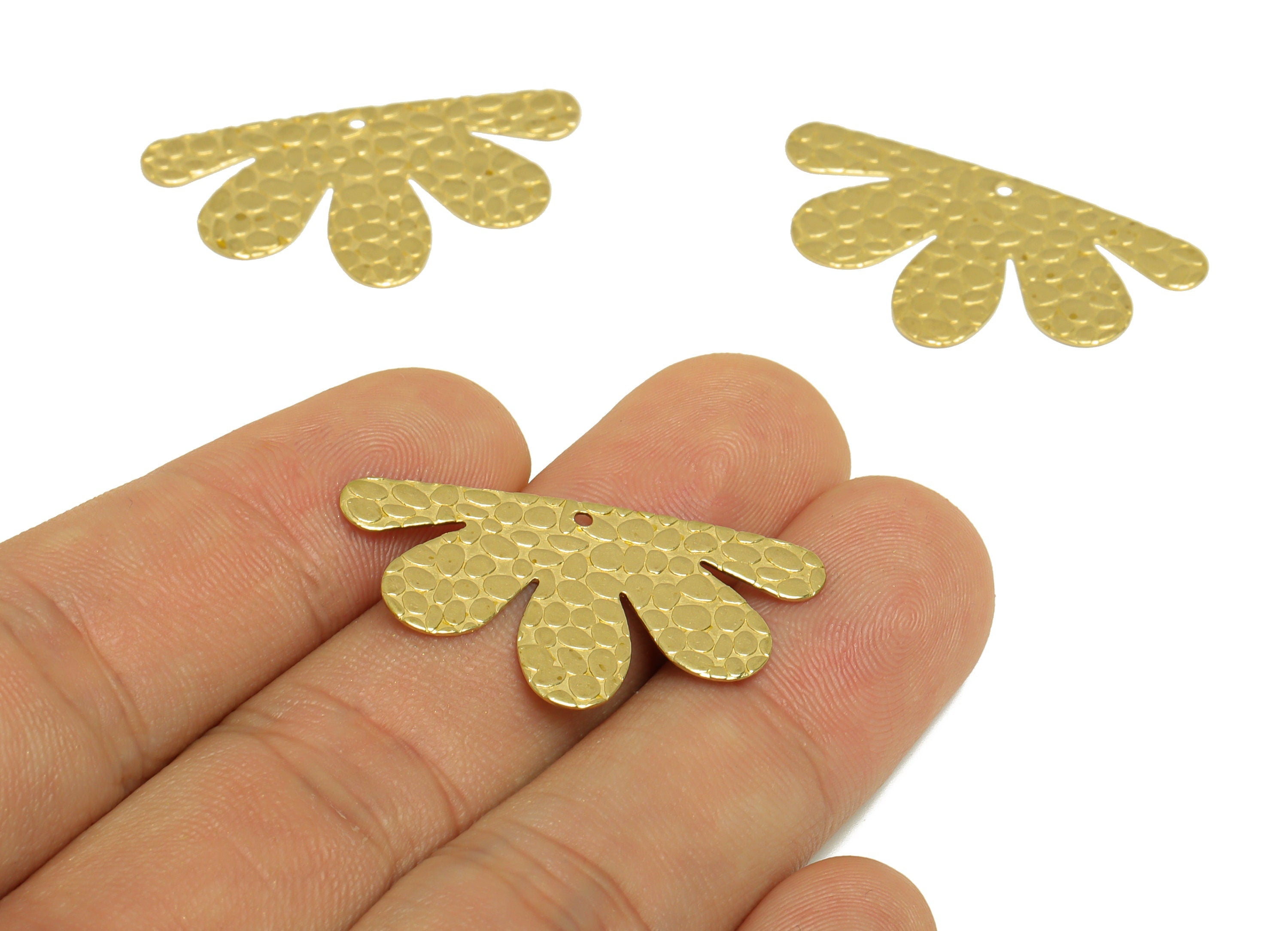 Brass Half Flower Earring Charm- Raw Brass Textured Flower Earring Charm - Textured Earring Charm - Earring Finding - 34x18x0.53mm - PP10194 - DOMEDBAZAAR