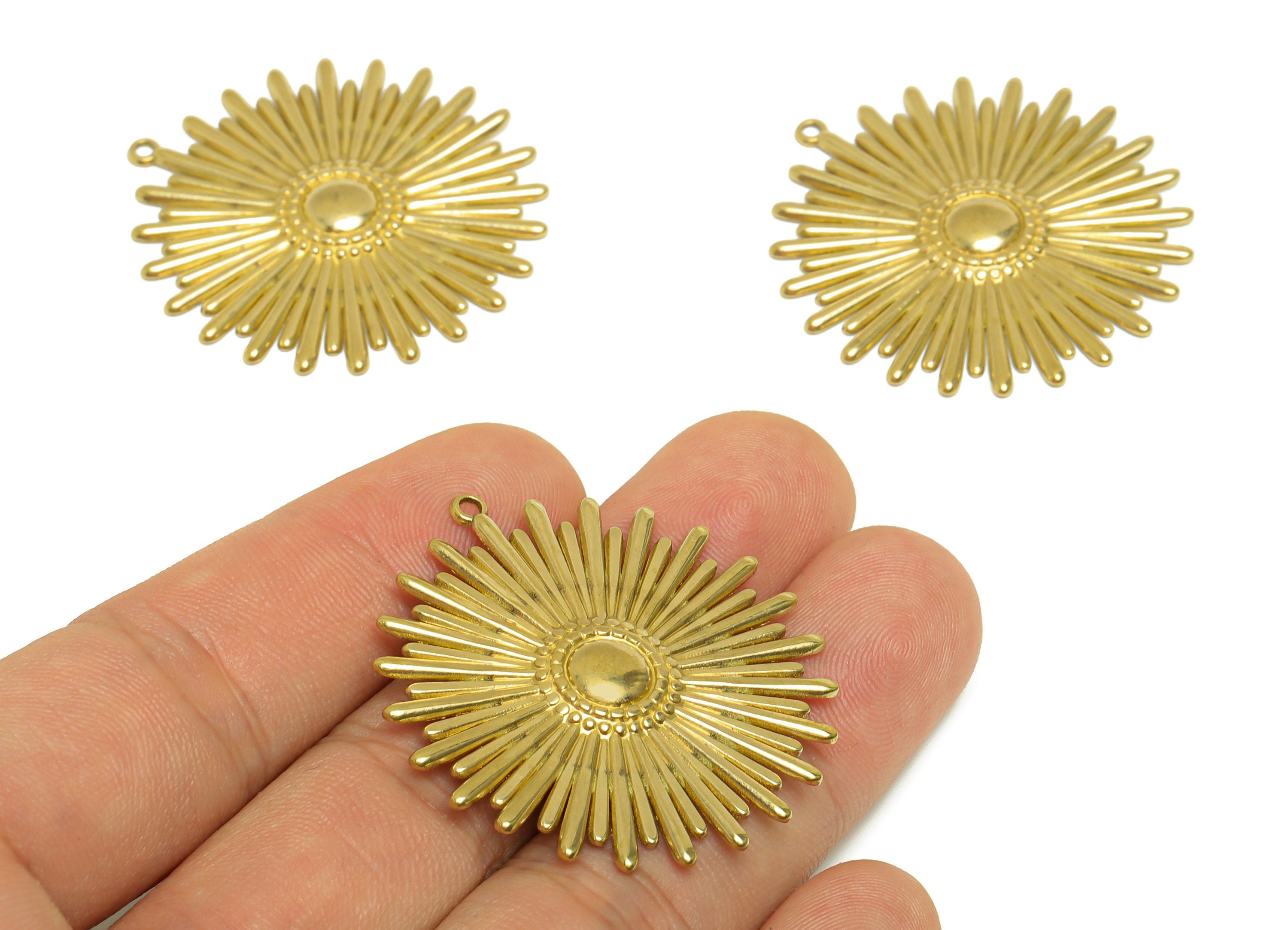 Brass Flower Earring Charm- Raw Brass Textured Flower Earring Charm - Brass Daisy Pendant - Earring Finding - 40x37.8x2.64mm - PP10181 - DOMEDBAZAAR