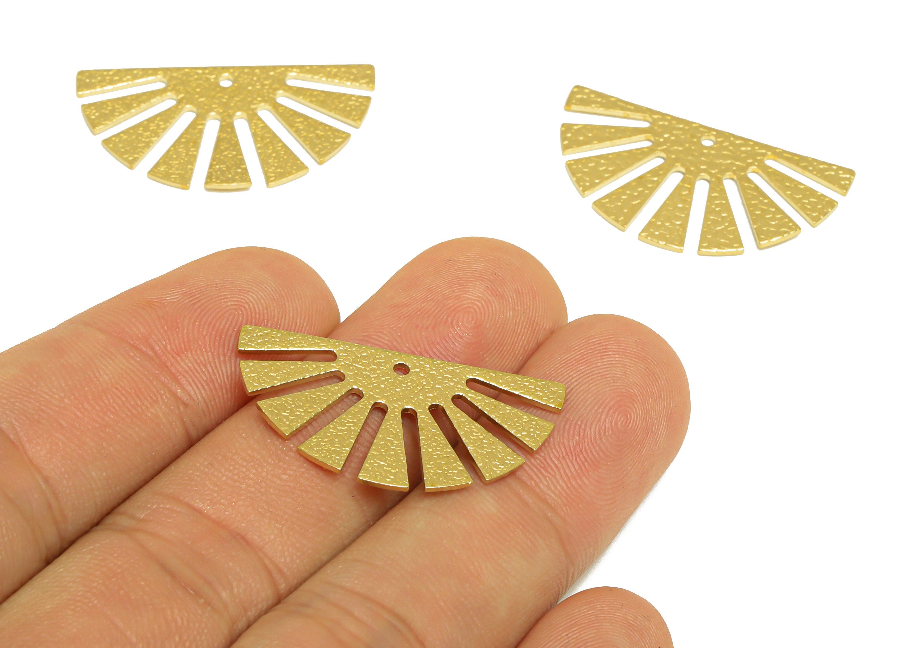 Brass Half Sun Earring Charm - Raw Brass Semi Circle Earring Charm - Brass Textured Sunshine Earring Charm - 30x16.3x0.8mm -PP10230 - DOMEDBAZAAR