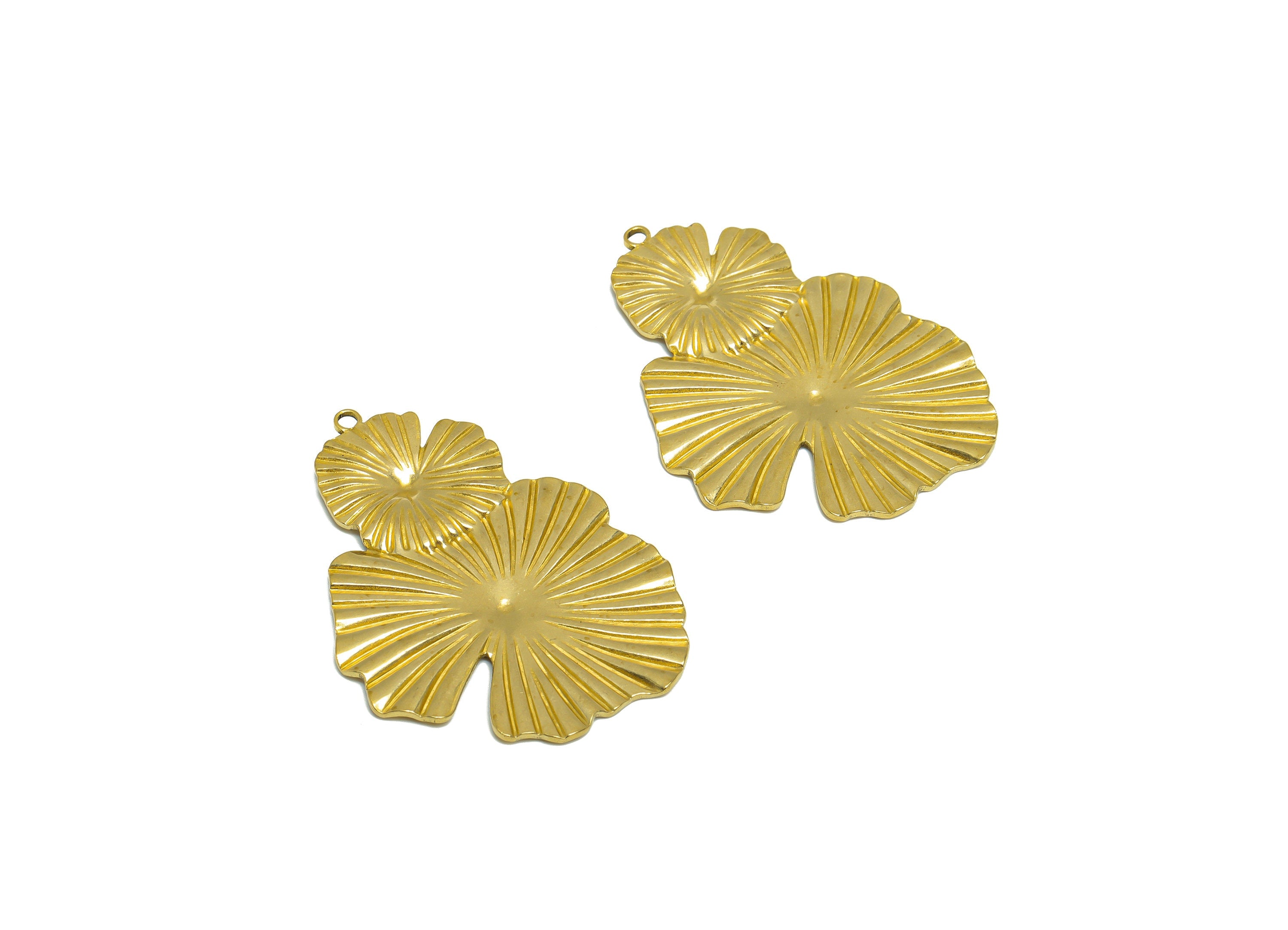 Brass Lotus Leaf Charm- Raw Brass Textured Flower Charm - Brass Botanical Pendant - For Necklace - 48.1x36x1.84mm - PP10190 - DOMEDBAZAAR