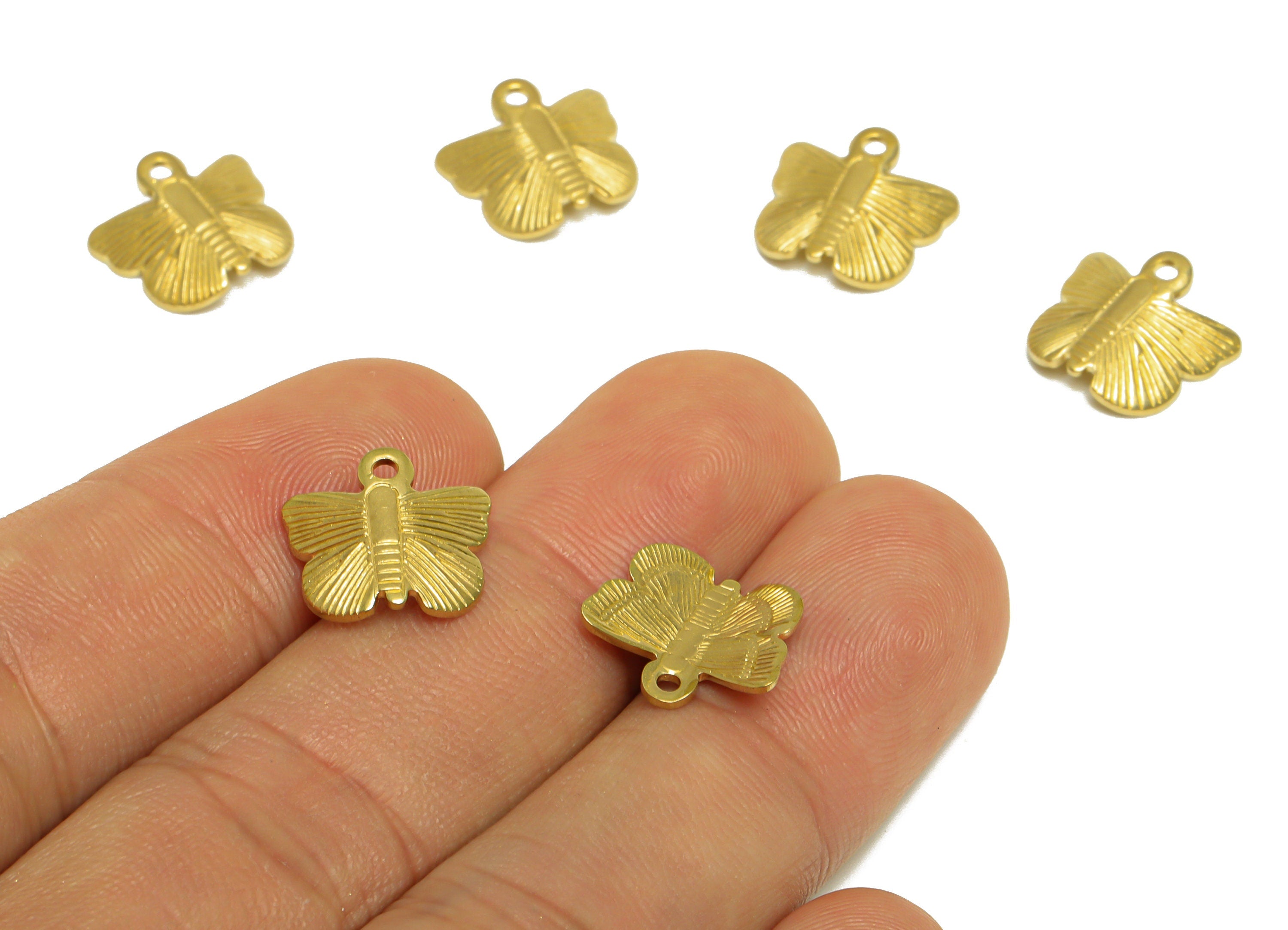 Brass Butterfly Earring Charm - Raw Brass Bent Butterfly Earring Charm - Brass Textured Butterfly Earring Charm - 12.8x12x3mm - PP10203 - DOMEDBAZAAR