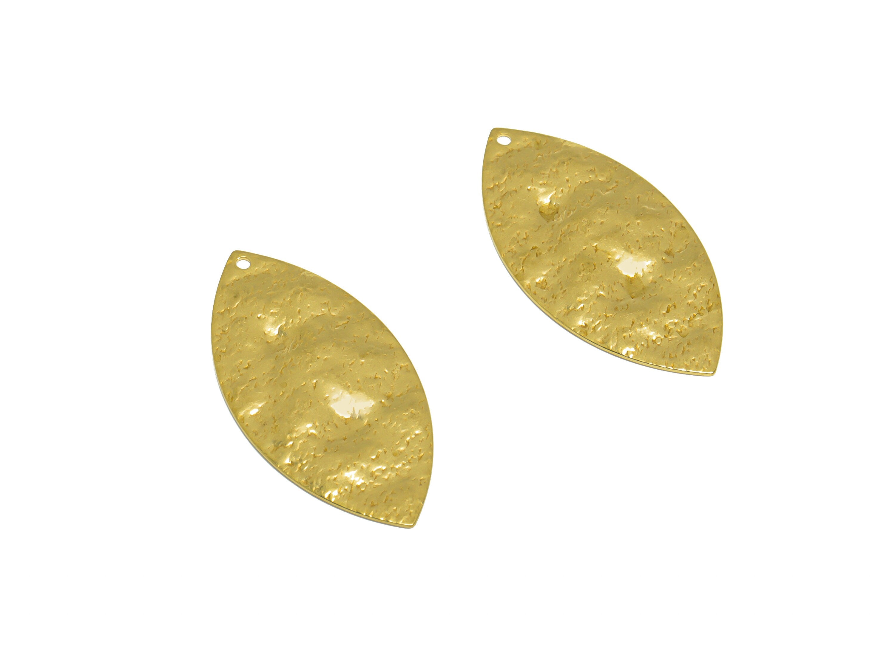 Brass Marquise Earring Charm - Raw Brass Hammered Marquise Earring Charm - Brass Textured Geometry Earring Charm - 35x17x1.2mm - PP10239 - DOMEDBAZAAR
