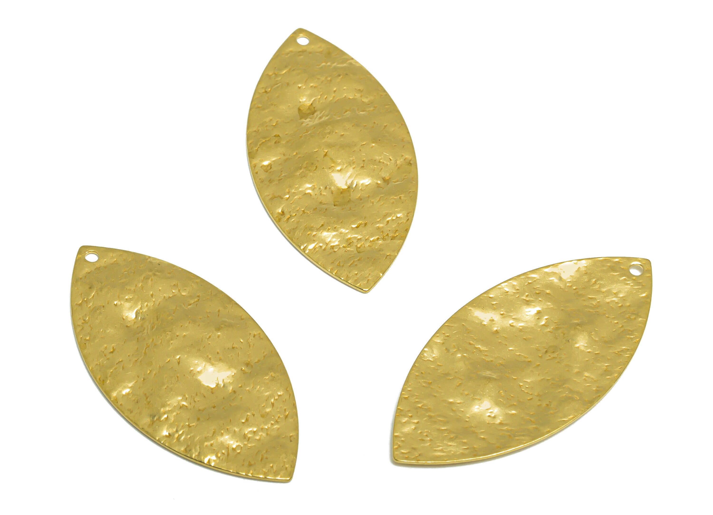 Brass Marquise Earring Charm - Raw Brass Hammered Marquise Earring Charm - Brass Textured Geometry Earring Charm - 35x17x1.2mm - PP10239 - DOMEDBAZAAR