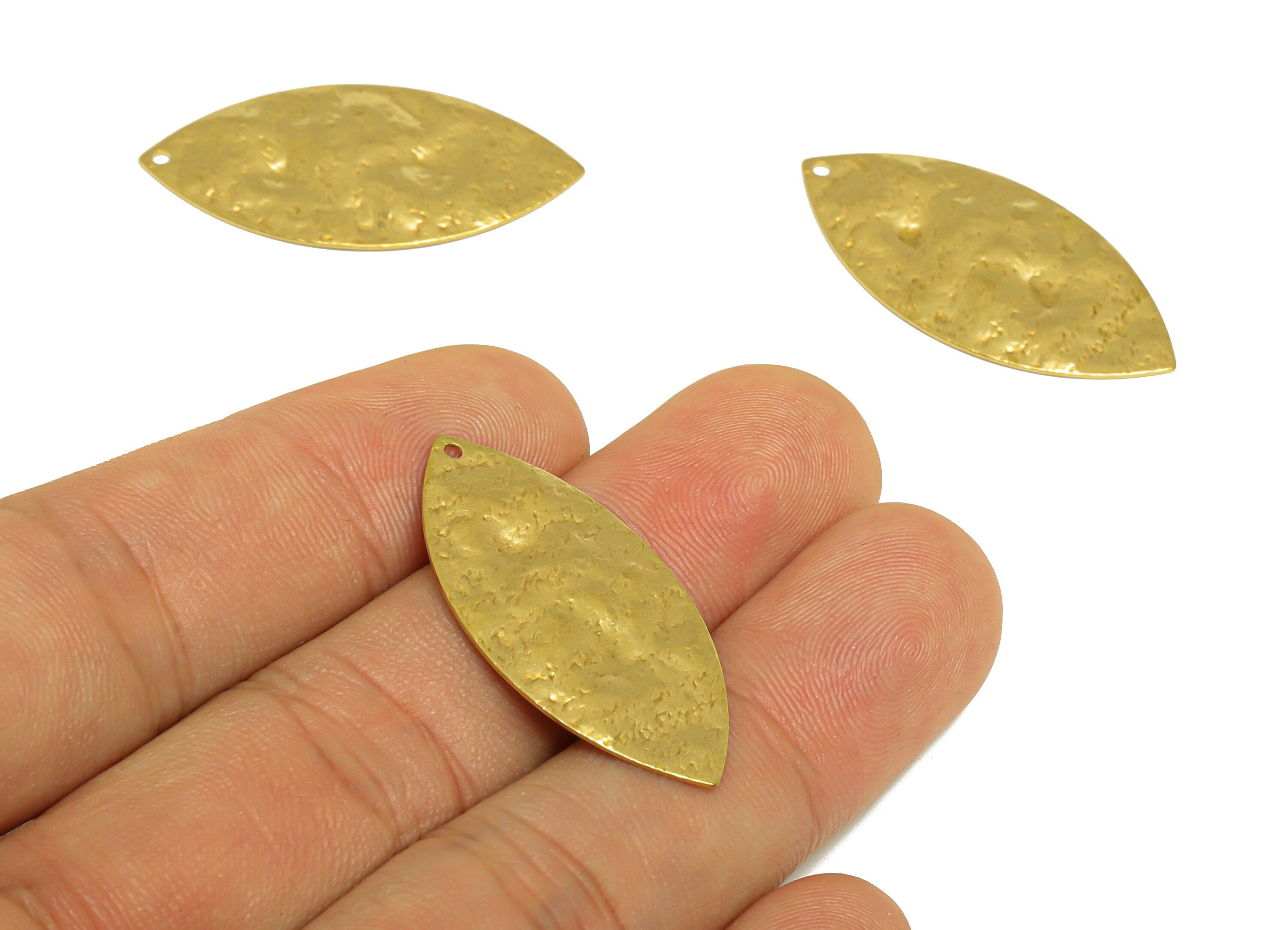 Brass Marquise Earring Charm - Raw Brass Hammered Marquise Earring Charm - Brass Textured Geometry Earring Charm - 35x17x1.2mm - PP10239 - DOMEDBAZAAR