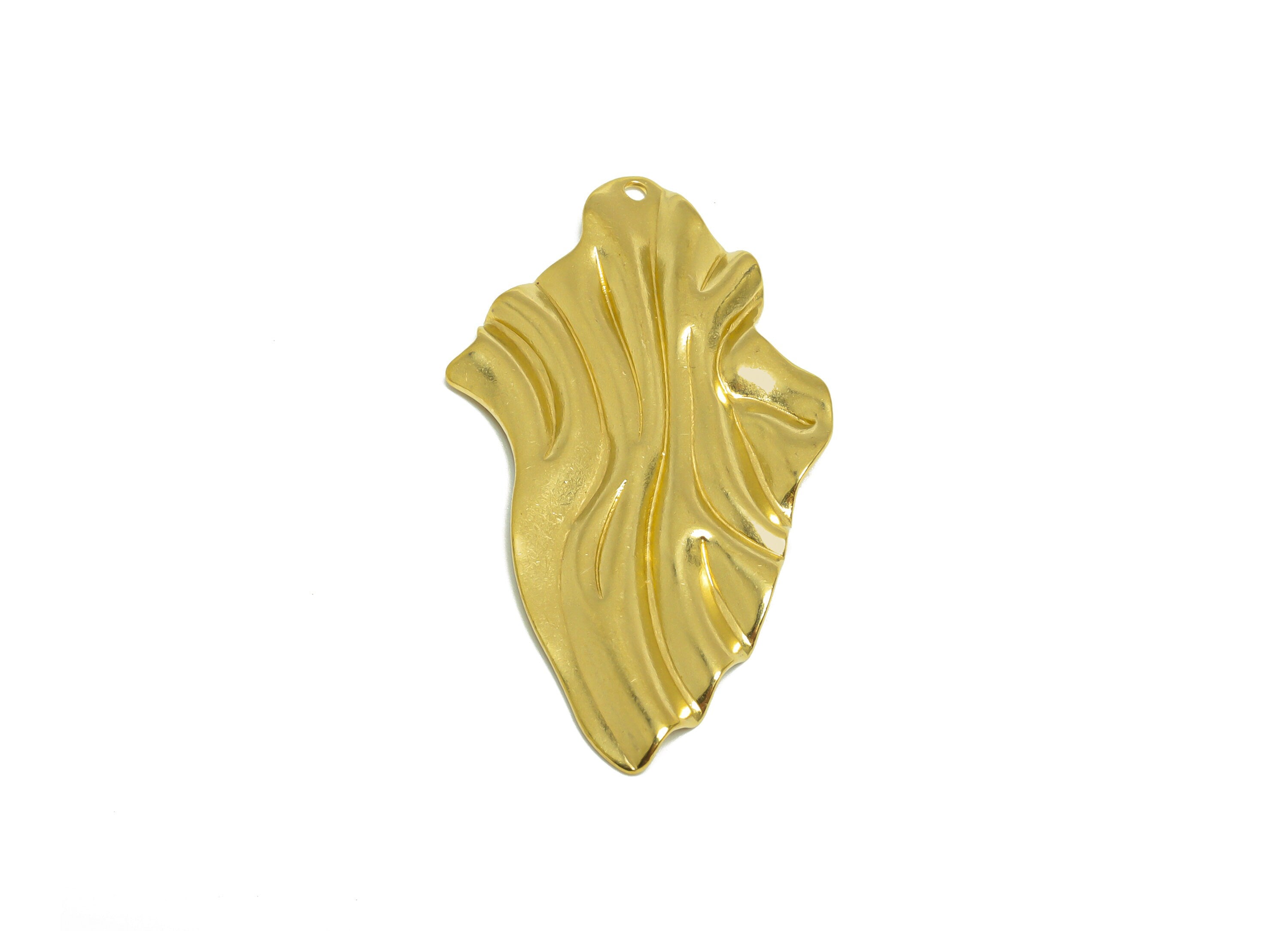 Brass Wavy Earring Charm - Raw Brass Irregular Earring Charm - Brass Abstract Earring Charm - Earring Finding - 45x24.5x1.7mm - PP10193 - DOMEDBAZAAR