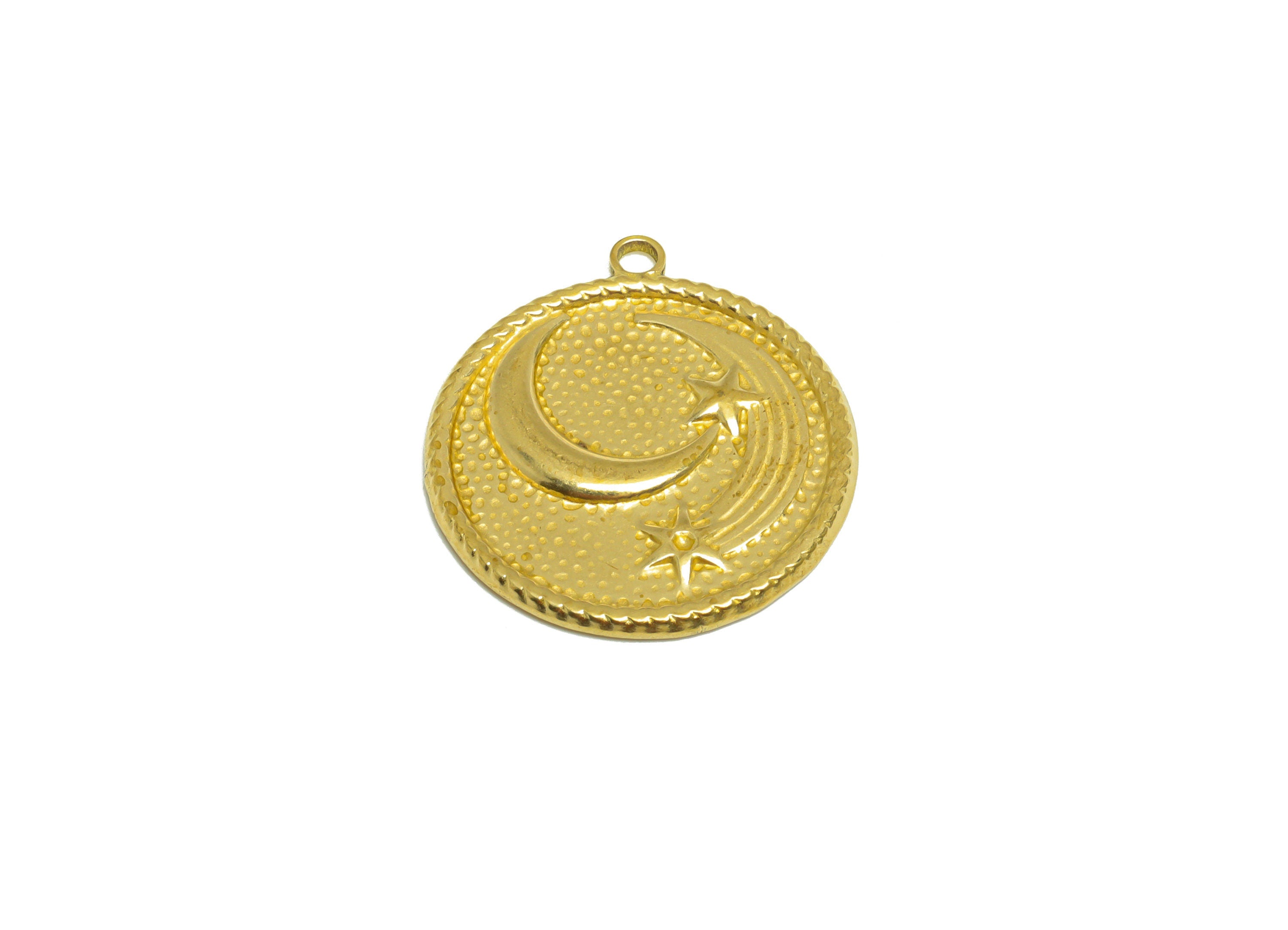 Brass Star Earring Charm- Raw Brass Moon Antique Vintage Charm - Brass Meteor Crescent Pendant - For Necklace - 25.2x23x1.8mm - PP10172 - DOMEDBAZAAR