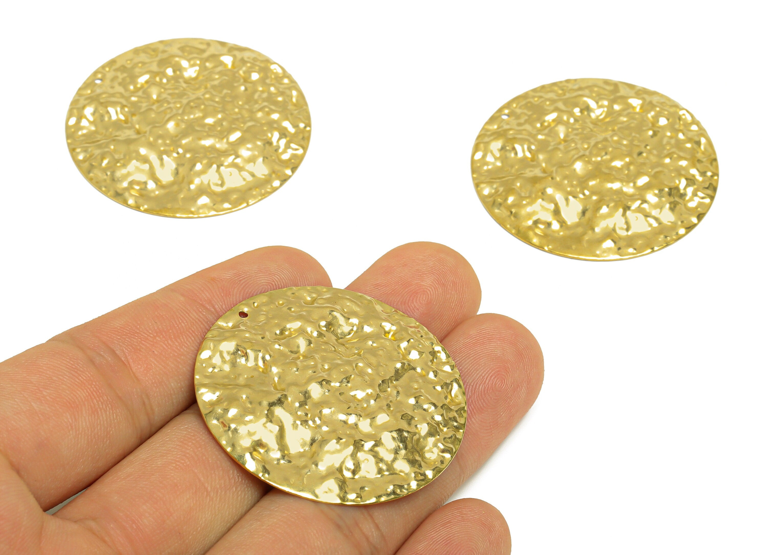 Brass Round Earring Charm - Raw Brass Hammered Circle Earring Charm - Brass Geometry Earring Charm - 40x40x2.9mm - PP10281 - DOMEDBAZAAR