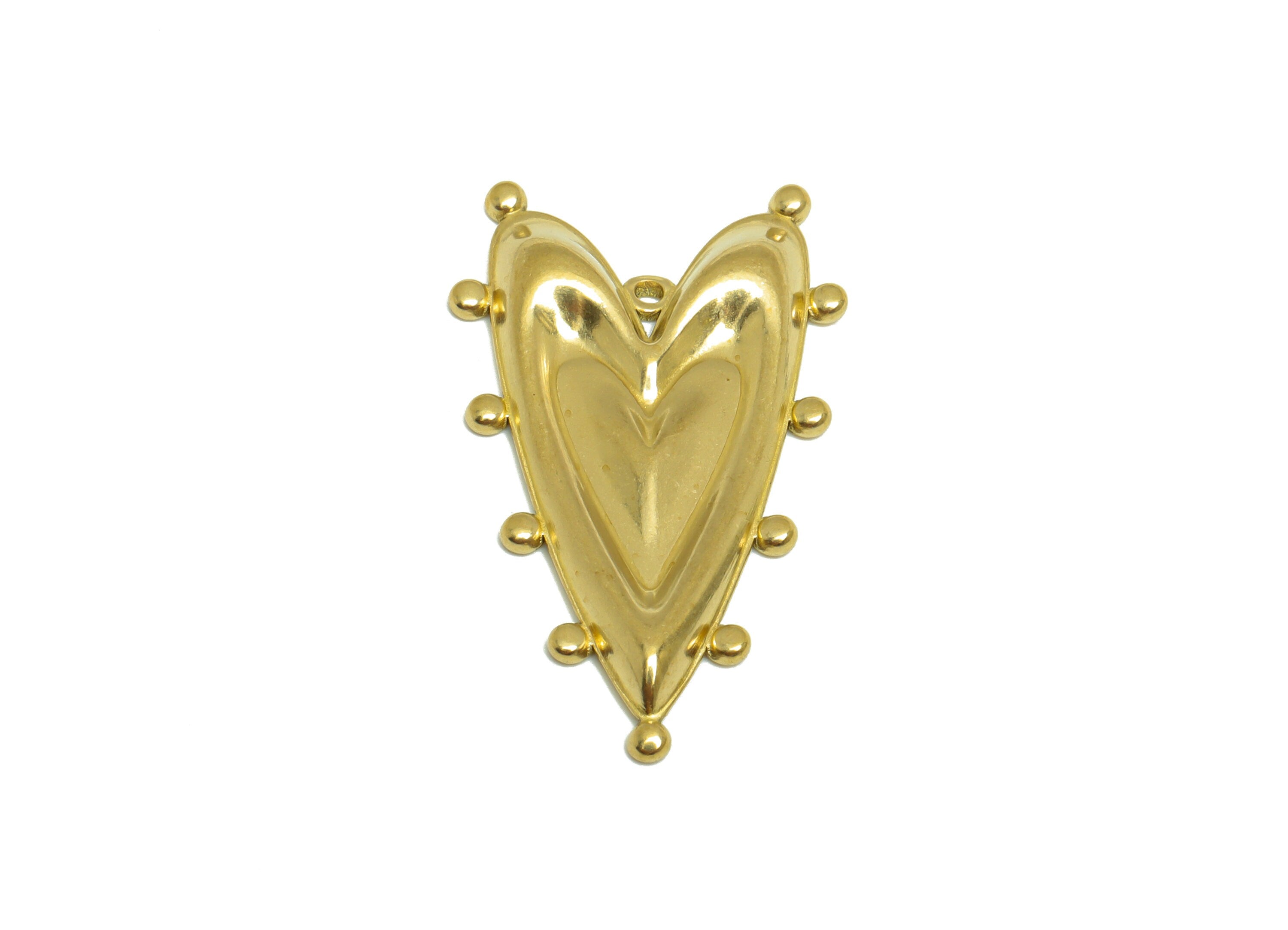 Brass Heart Earring Charm- Raw Brass Textured Long Heart Charm - Brass Abstract Heart Pendant - For Necklace - 35.5x21.4x3.13mm - PP10163 - DOMEDBAZAAR