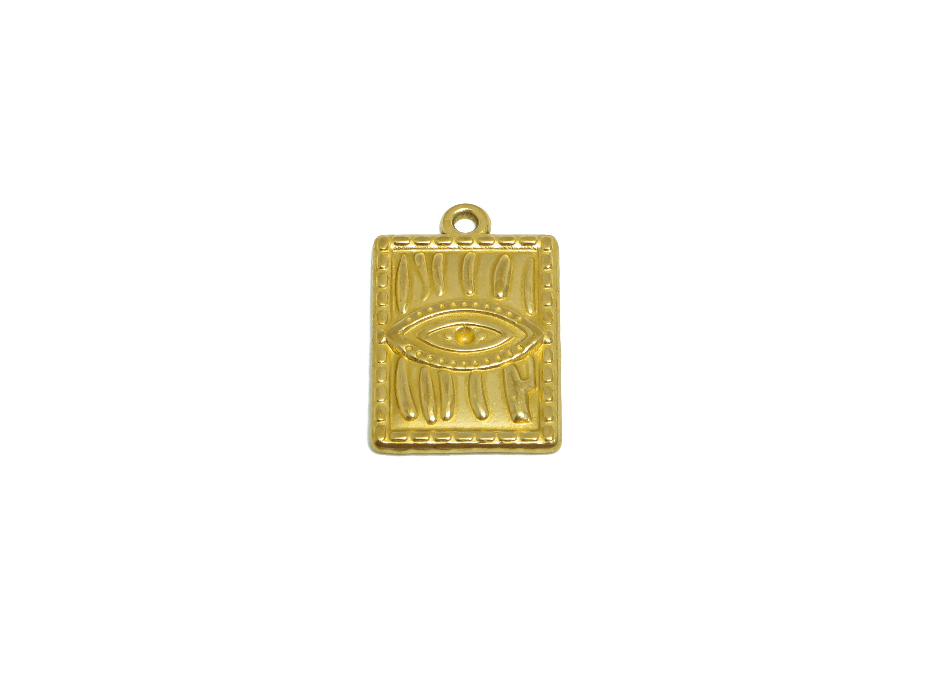 Brass Eye Earring Charm- Raw Brass Textured Antique Vintage Charm - Brass Rectangle Pendant For Diamond - For Necklace - 22x14x1mm - PP10165 - DOMEDBAZAAR