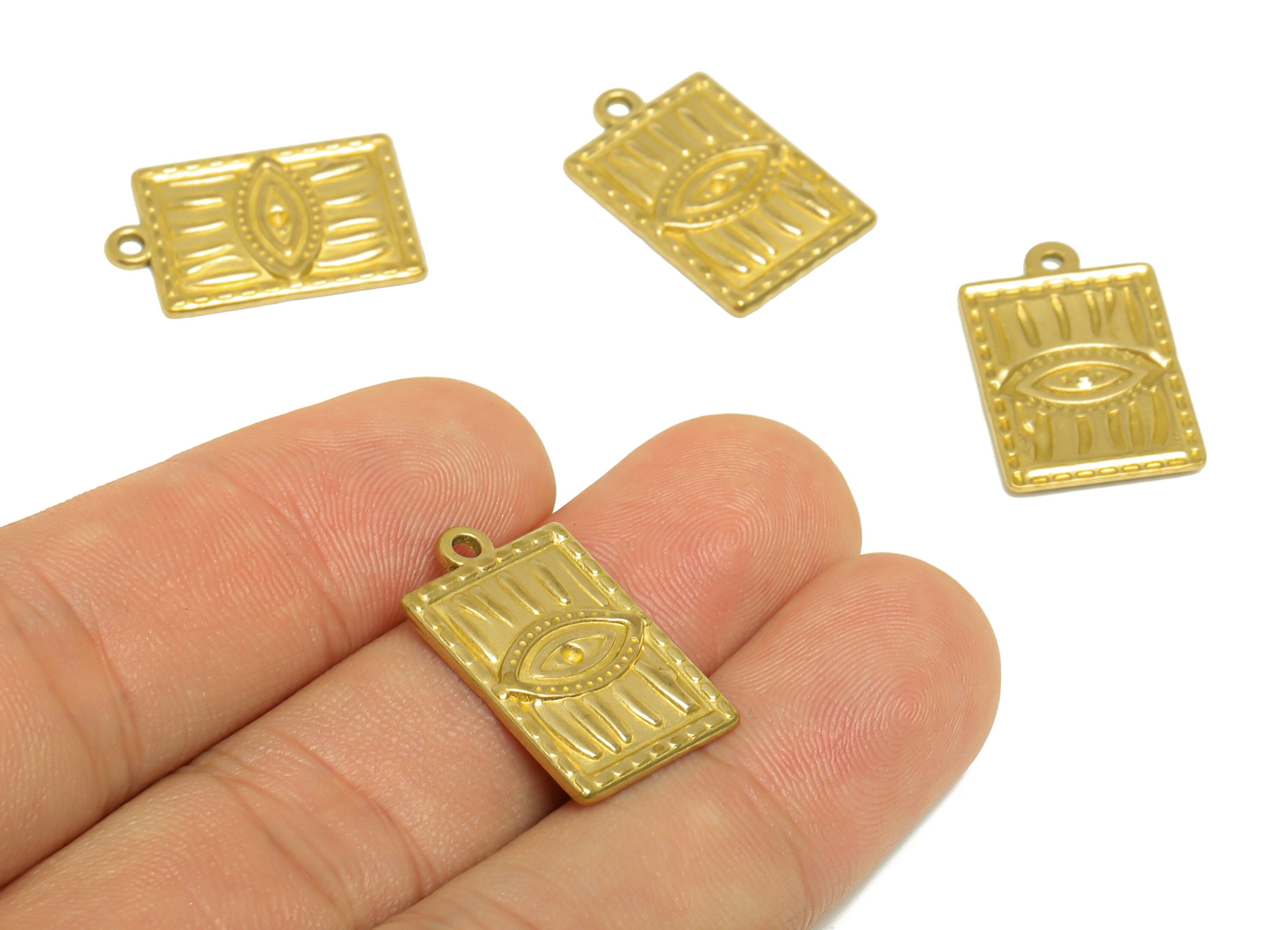 Brass Eye Earring Charm- Raw Brass Textured Antique Vintage Charm - Brass Rectangle Pendant For Diamond - For Necklace - 22x14x1mm - PP10165 - DOMEDBAZAAR