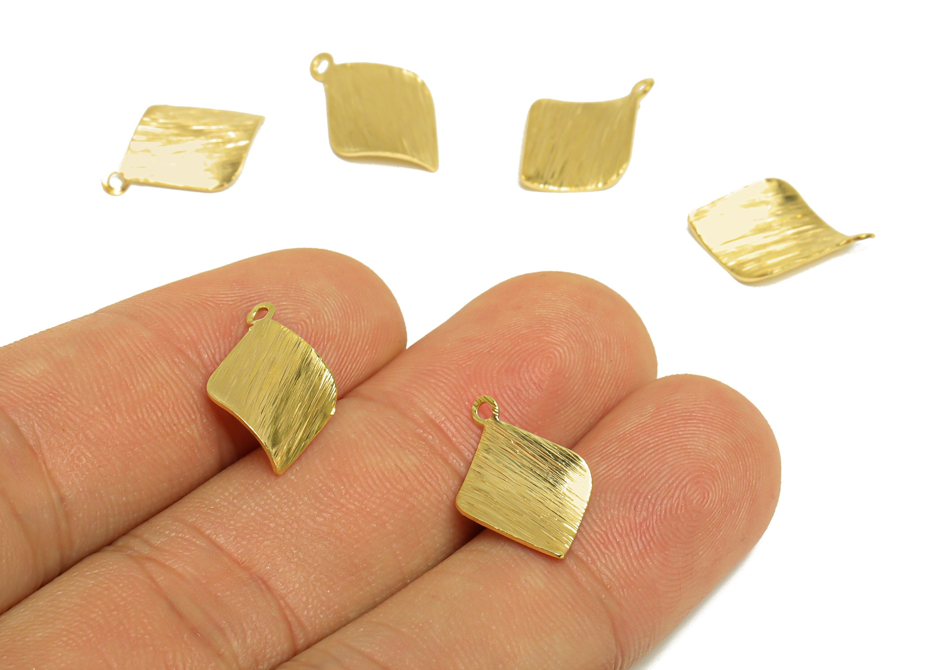 Brass Diamond Earring Charm - Raw Brass Rhombic Earring Charms - Textured Bent Diamond Charm - Earring Finding - 16x11.3x1.9mm - PP10242 - DOMEDBAZAAR