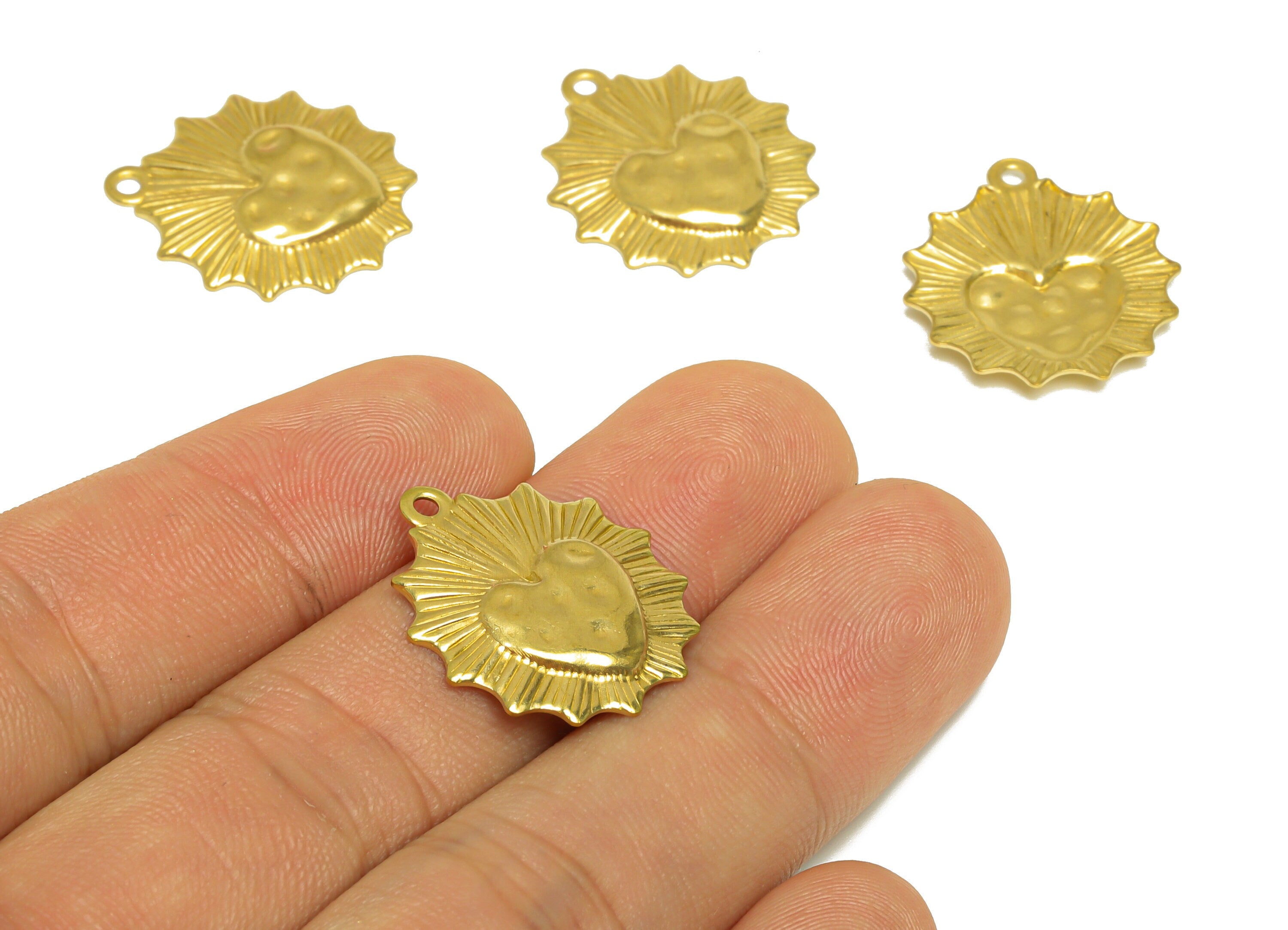 Brass Hammered Heart Earring Charm - Raw Brass Textured Heart Earring Charms - Textured Flower Charm - Earring Finding - 23x20x2mm- PP10233 - DOMEDBAZAAR