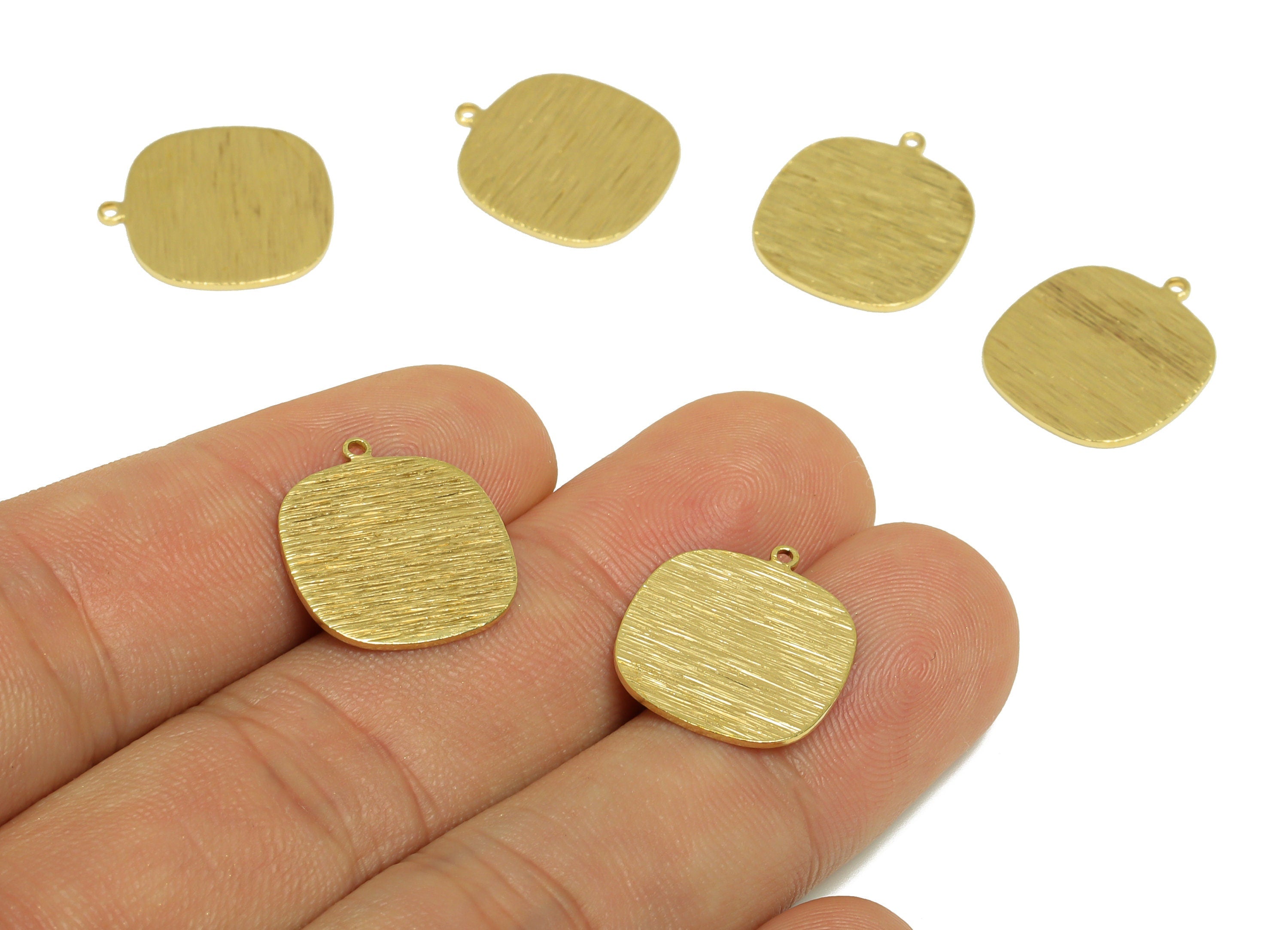 Brass Textured Square Earring Charm - Raw Brass Square Earring Charm - Oval Square Earring Charm - Earring Finding - 17.5x15x0.8mm - PP10235 - DOMEDBAZAAR