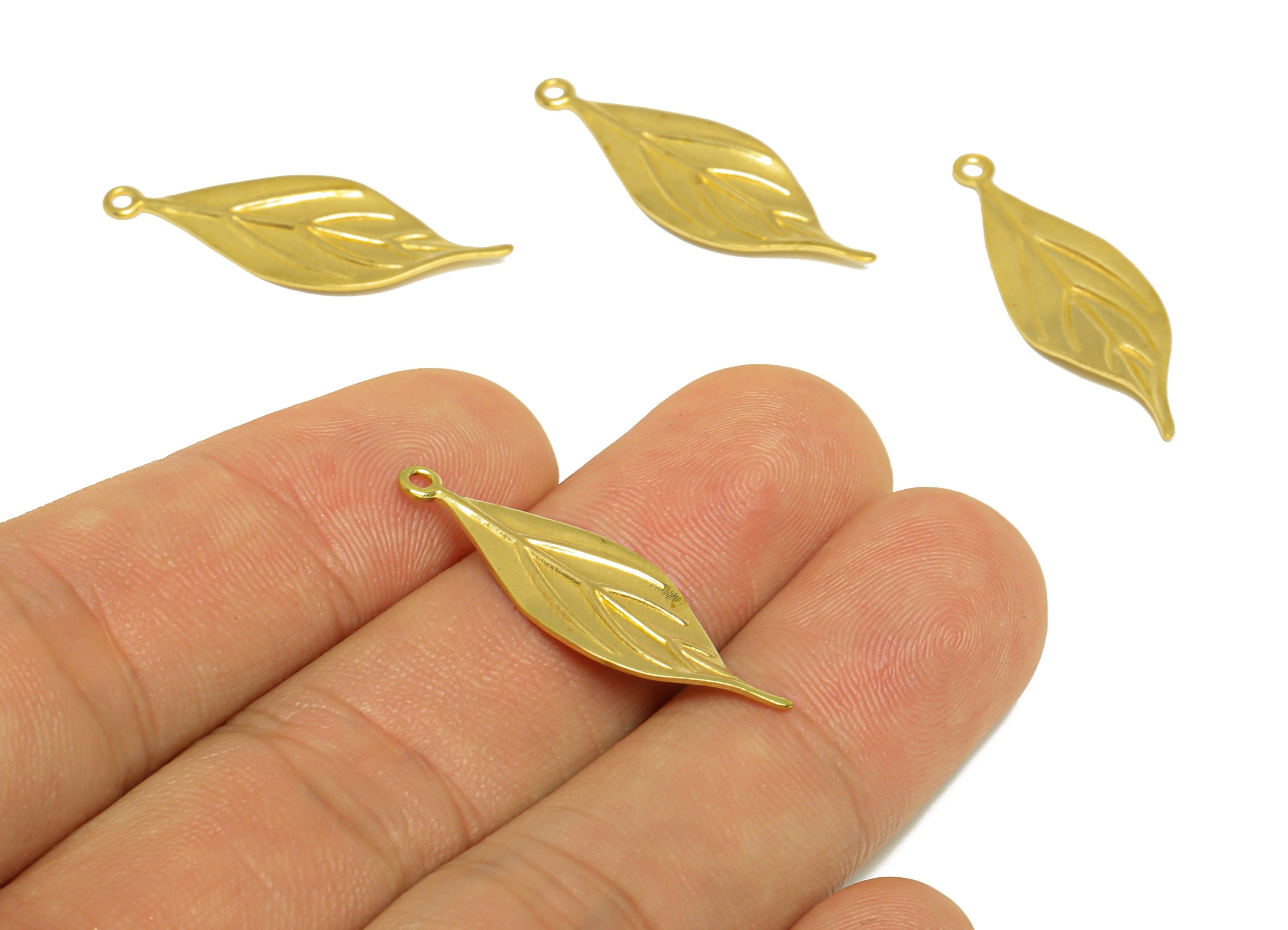 Brass Textured leaf Earring Charm - Raw Brass Leaf Earring Charm - Brass Botanical Earring Charm - Earring Finding - 30.2x10x1.2mm - PP10241 - DOMEDBAZAAR