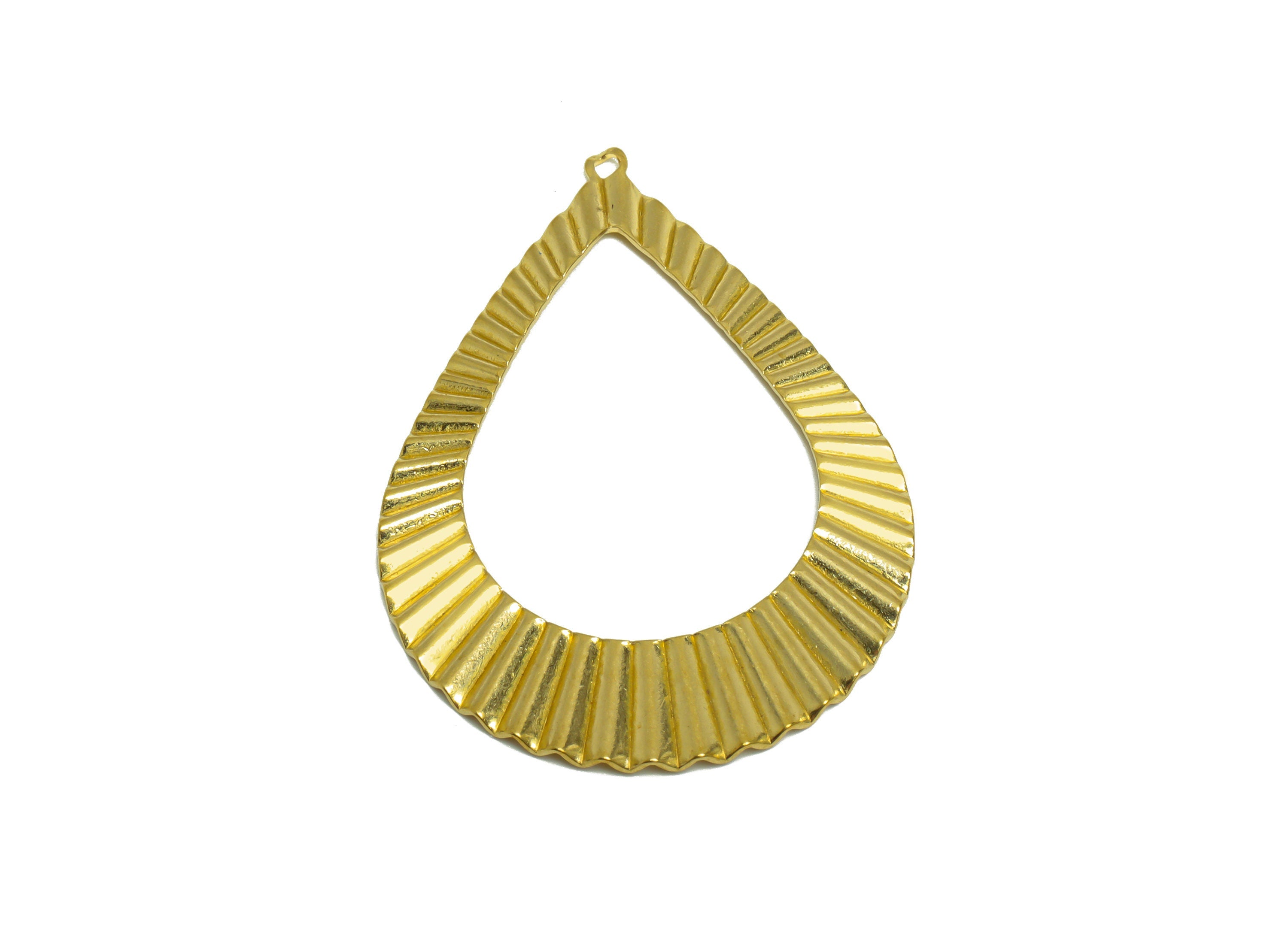 Brass Textured Drop Earring Charm - Raw Brass Ripple Teardrop Earring Charm - Brass Teardrop Pendant - For Necklace - 42x30x1.3mm - PP10258 - DOMEDBAZAAR