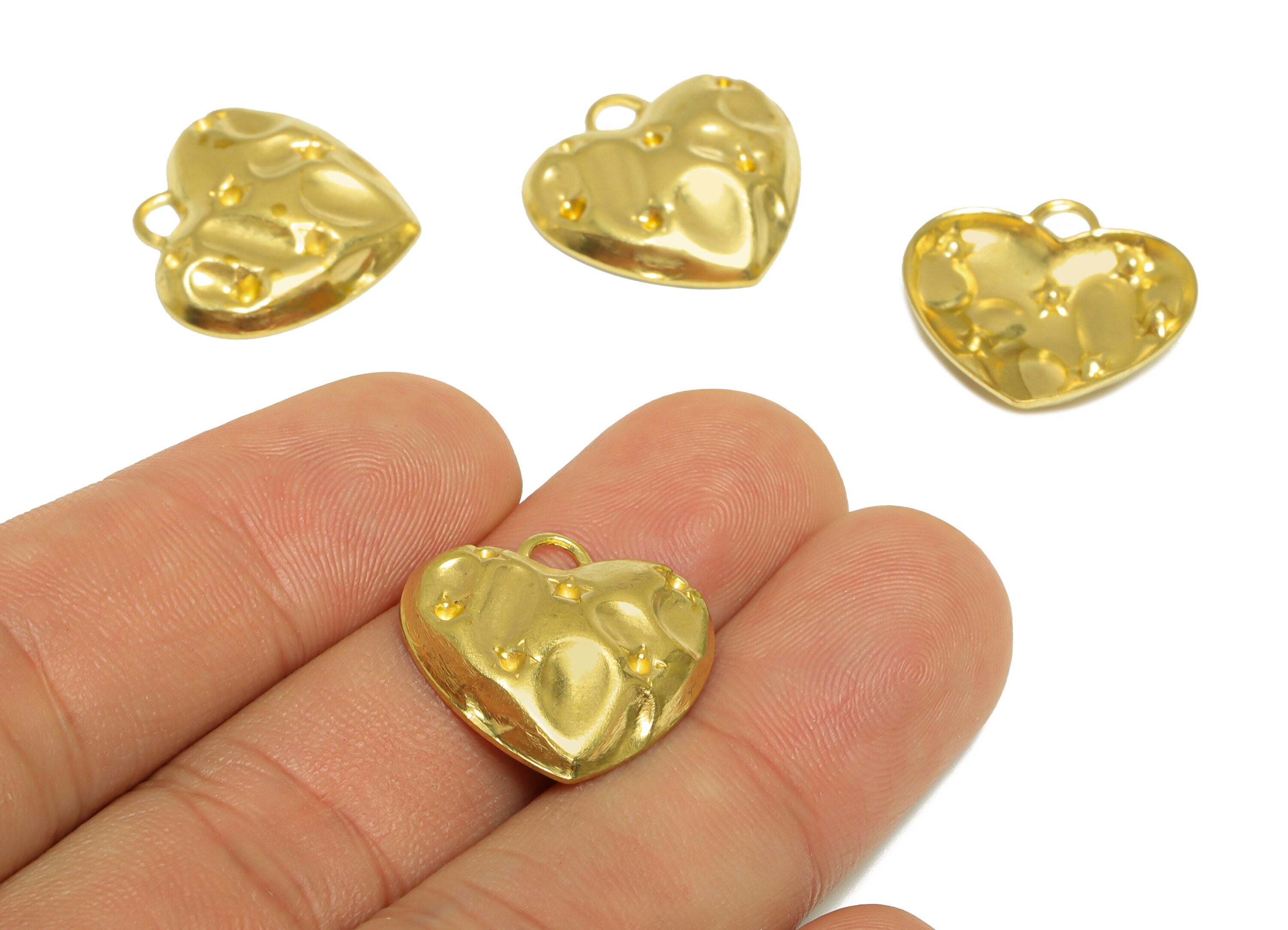 Brass Heart Earring Charm - Raw Brass Depression Heart Earring Charm - Brass Star Heart Pendant For Diamond - 19.9x19.8x3.9mm - PP10214 - DOMEDBAZAAR