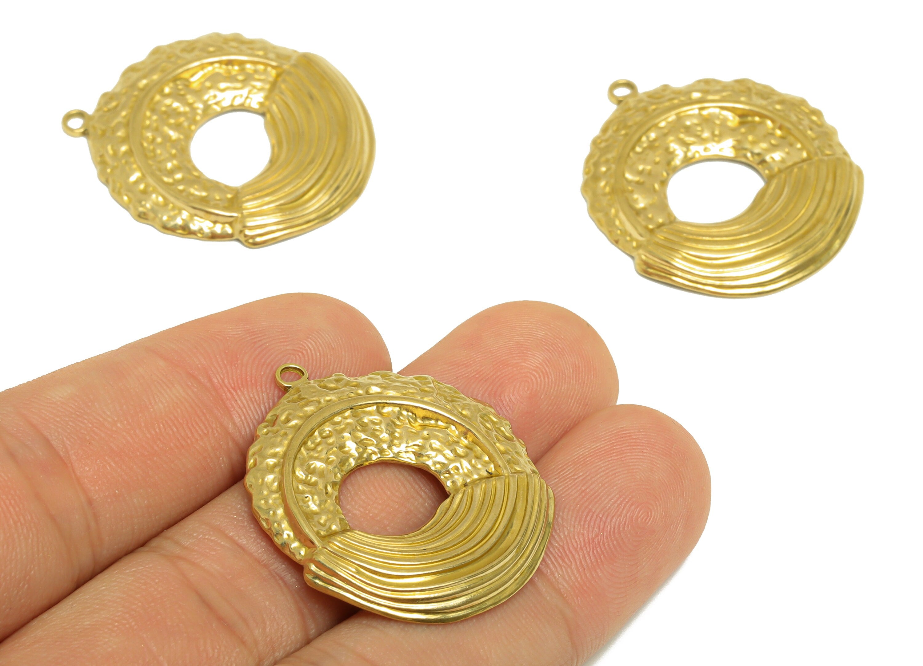 Brass Hammered Round Earring Charm- Raw Brass Donut Circle Charm - Brass Textured Round Pendant - Brass For Necklace - 16.4x16x2mm - PP10162 - DOMEDBAZAAR