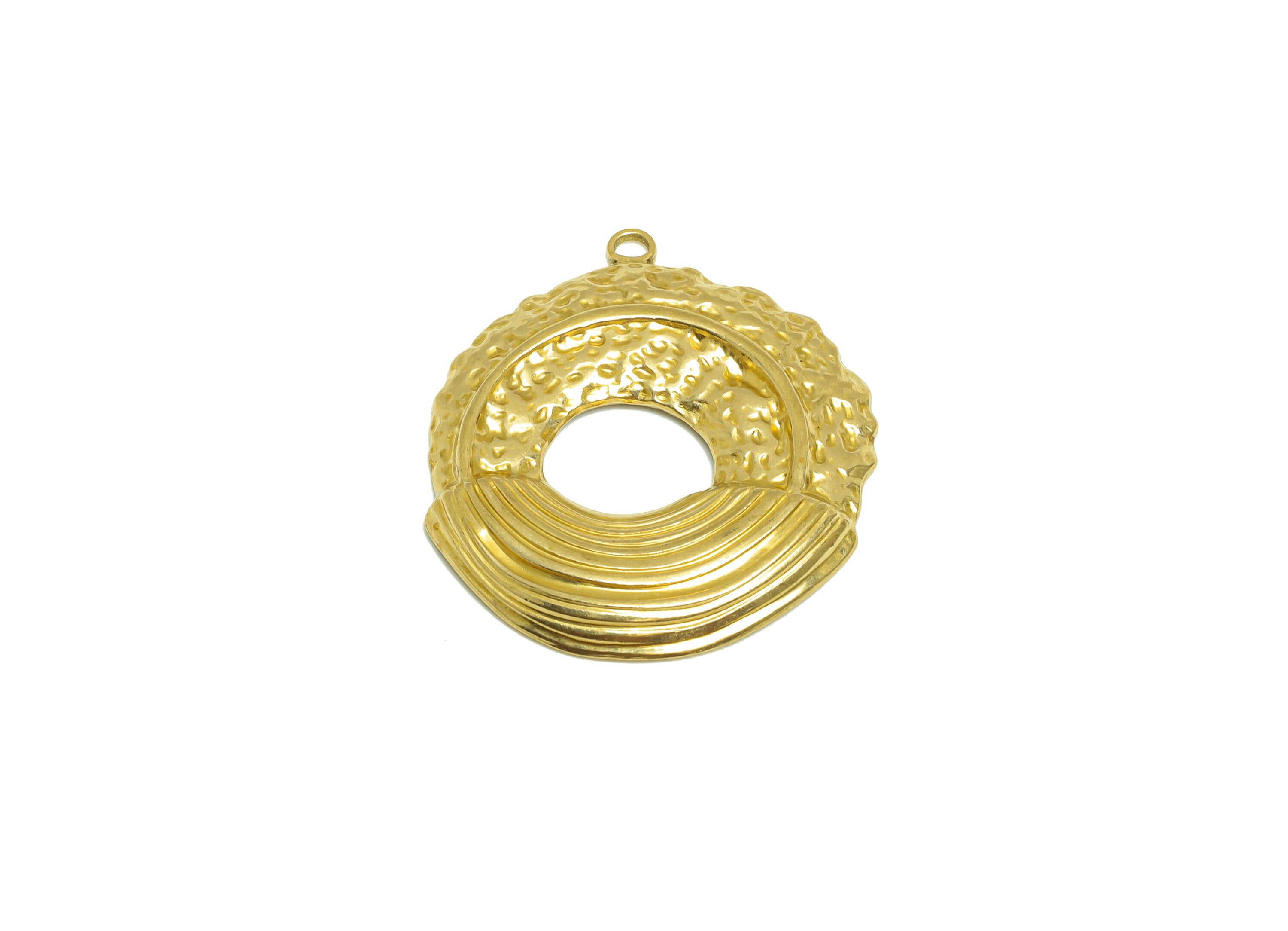 Brass Hammered Round Earring Charm- Raw Brass Donut Circle Charm - Brass Textured Round Pendant - Brass For Necklace - 16.4x16x2mm - PP10162 - DOMEDBAZAAR