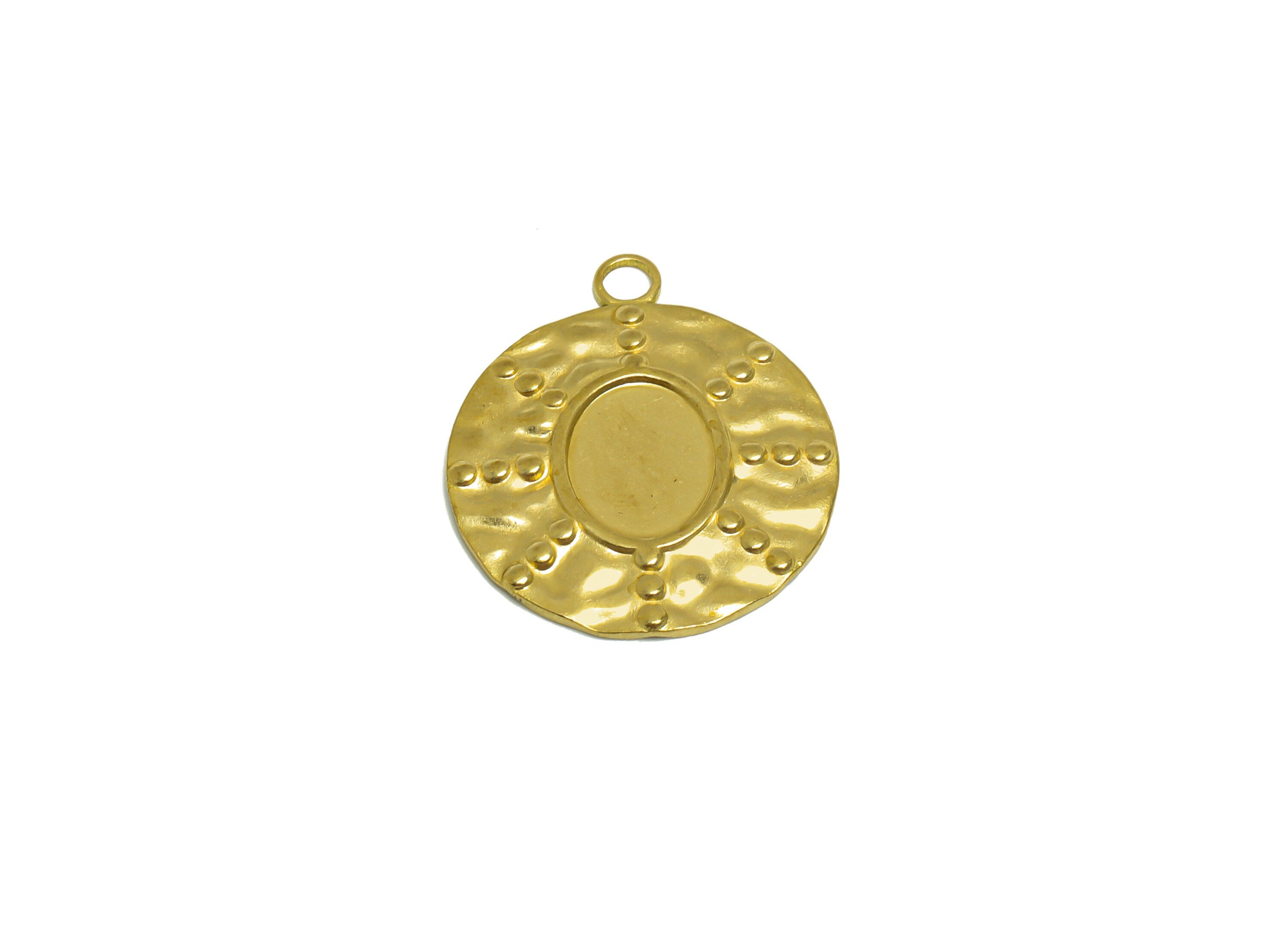 Brass Hammered Round Earring Charm- Raw Brass Oval Charm - Brass Oval Flower Pendant For Diamond - For Necklace - 25x22x1mm - PP10173 - DOMEDBAZAAR