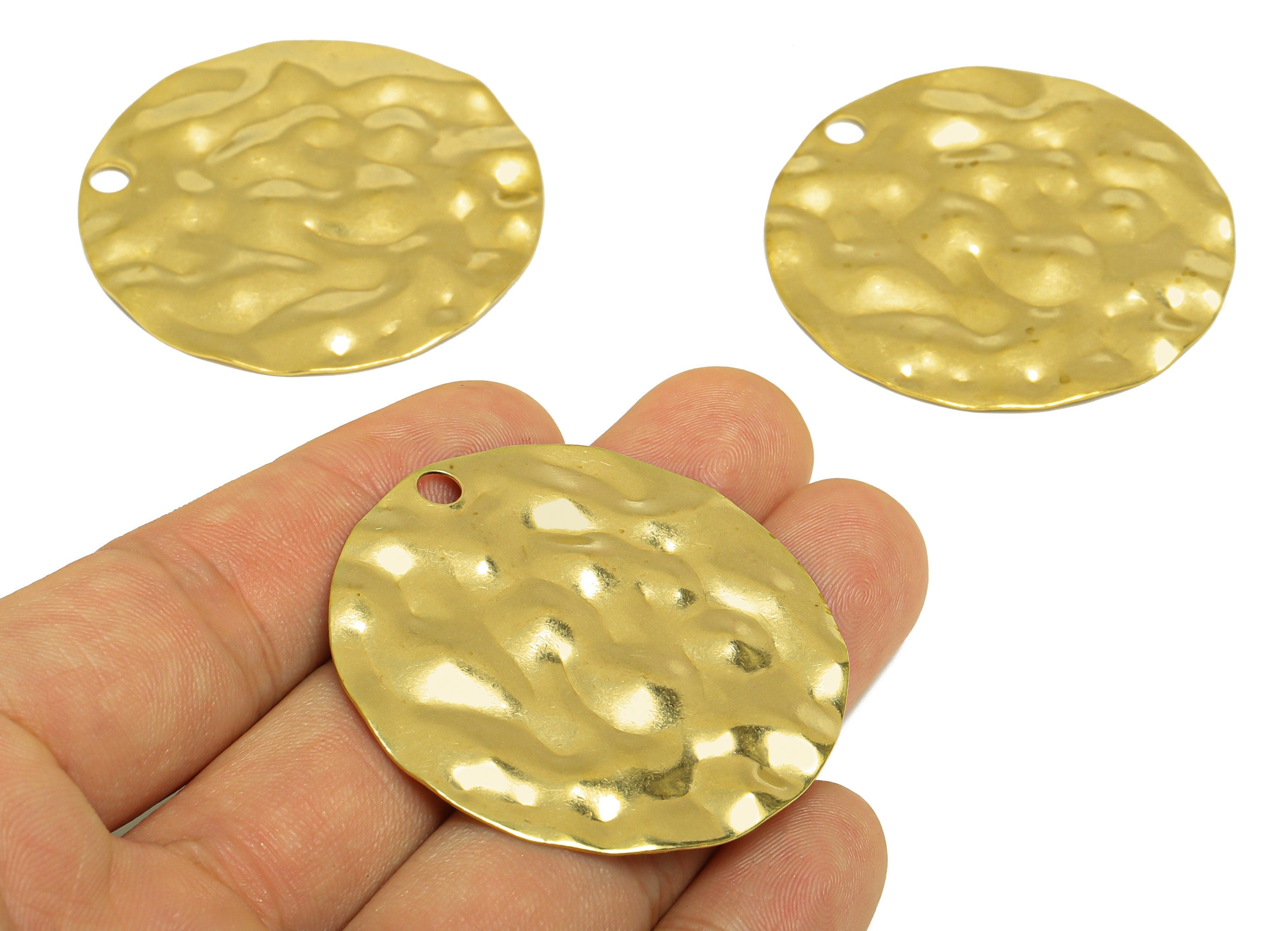 Brass Hammered Round Earring Charm - Raw Brass Circle Earring Charm - Brass Hammered Geometry Pendant - For Pendant - 46x46x1.9mm - PP10238 - DOMEDBAZAAR
