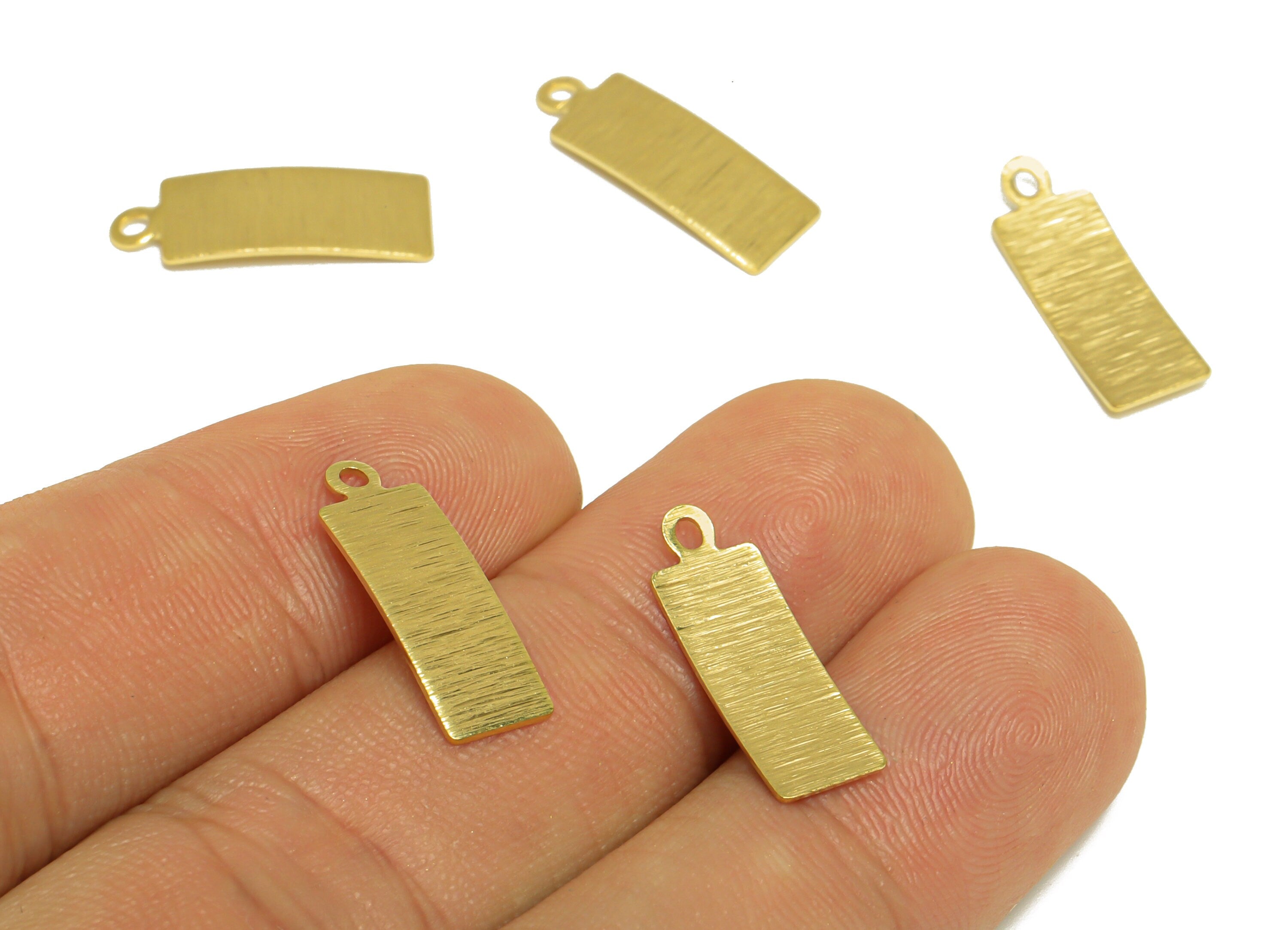 Brass Curved Rectangle Earring Charm - Raw Brass Bent Rectangle Earring Charm - Brass Textured Geometry Pendant - 19x6.5x0.62mm - PP10303 - DOMEDBAZAAR