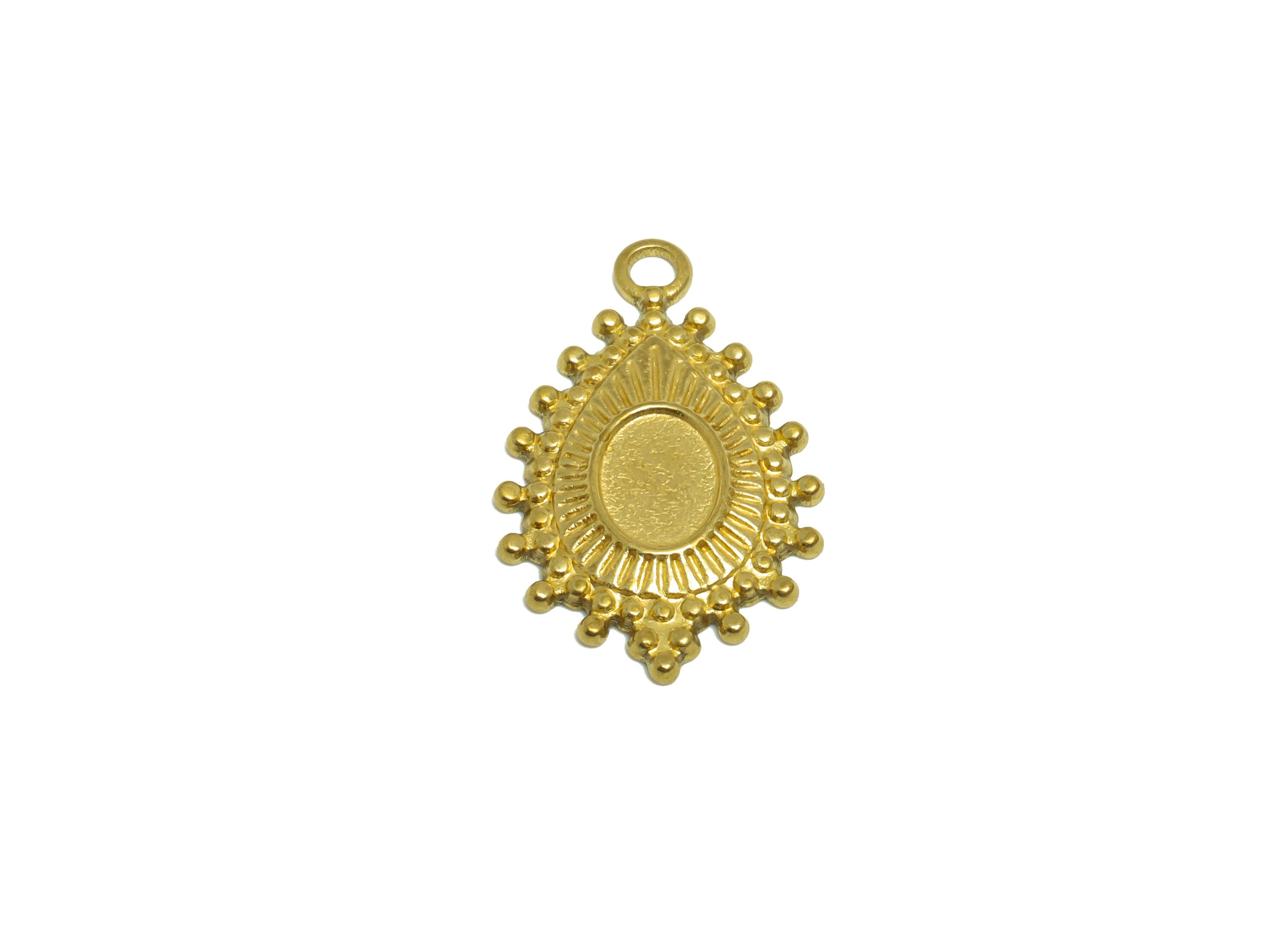 Brass Textured Drop Earring Charm- Raw Brass Dot Oval Charm - Brass Lace Teardrop Pendant For Diamond - For Necklace - 28x17.5x2mm - PP10185 - DOMEDBAZAAR