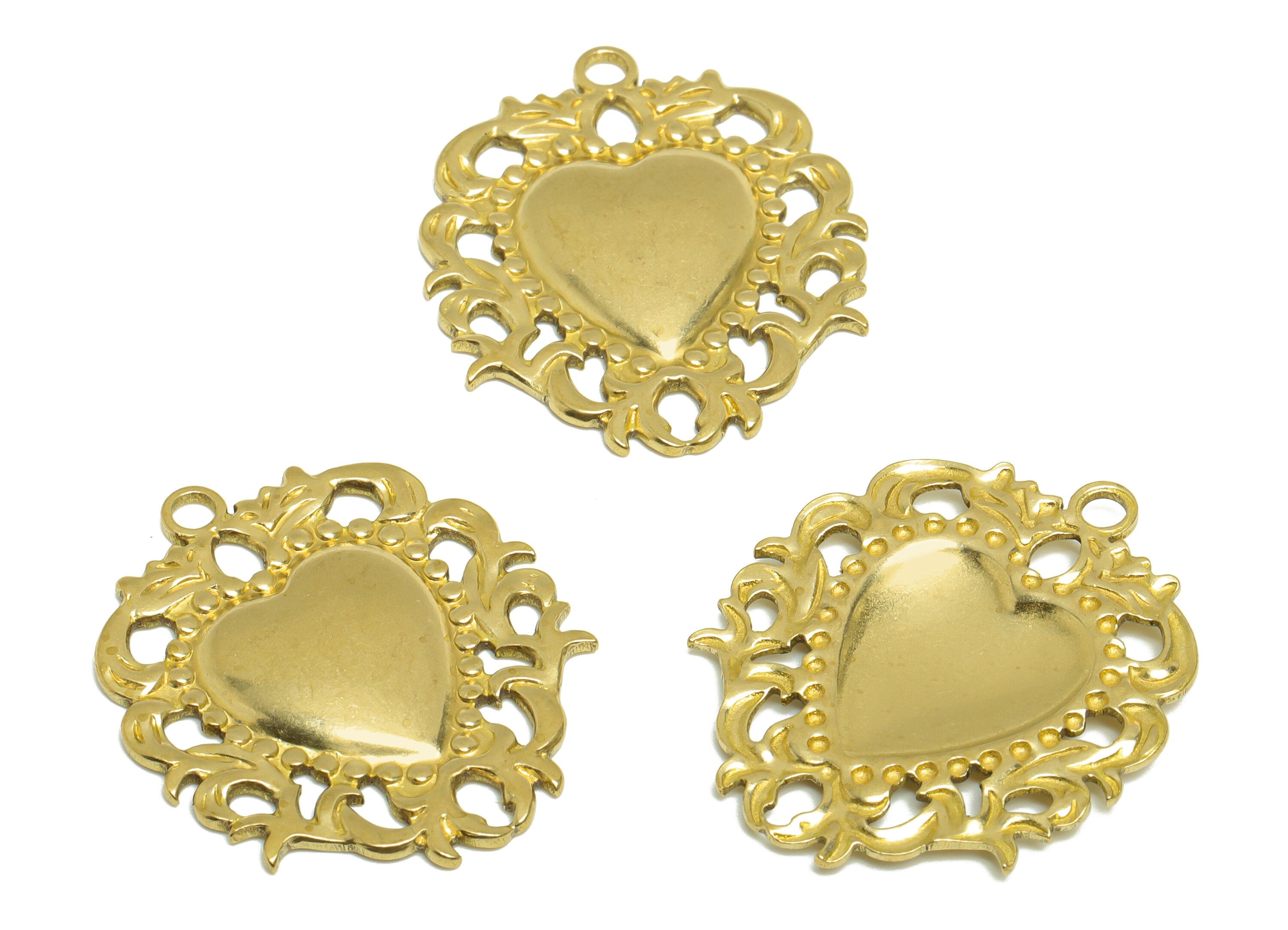 Brass Heart Earring Charm- Raw Brass Antique Vintage Heart Charm - Brass Lace Heart Pendant - Antique Looking Charm - 32x27x2.54mm - PP10164 - DOMEDBAZAAR