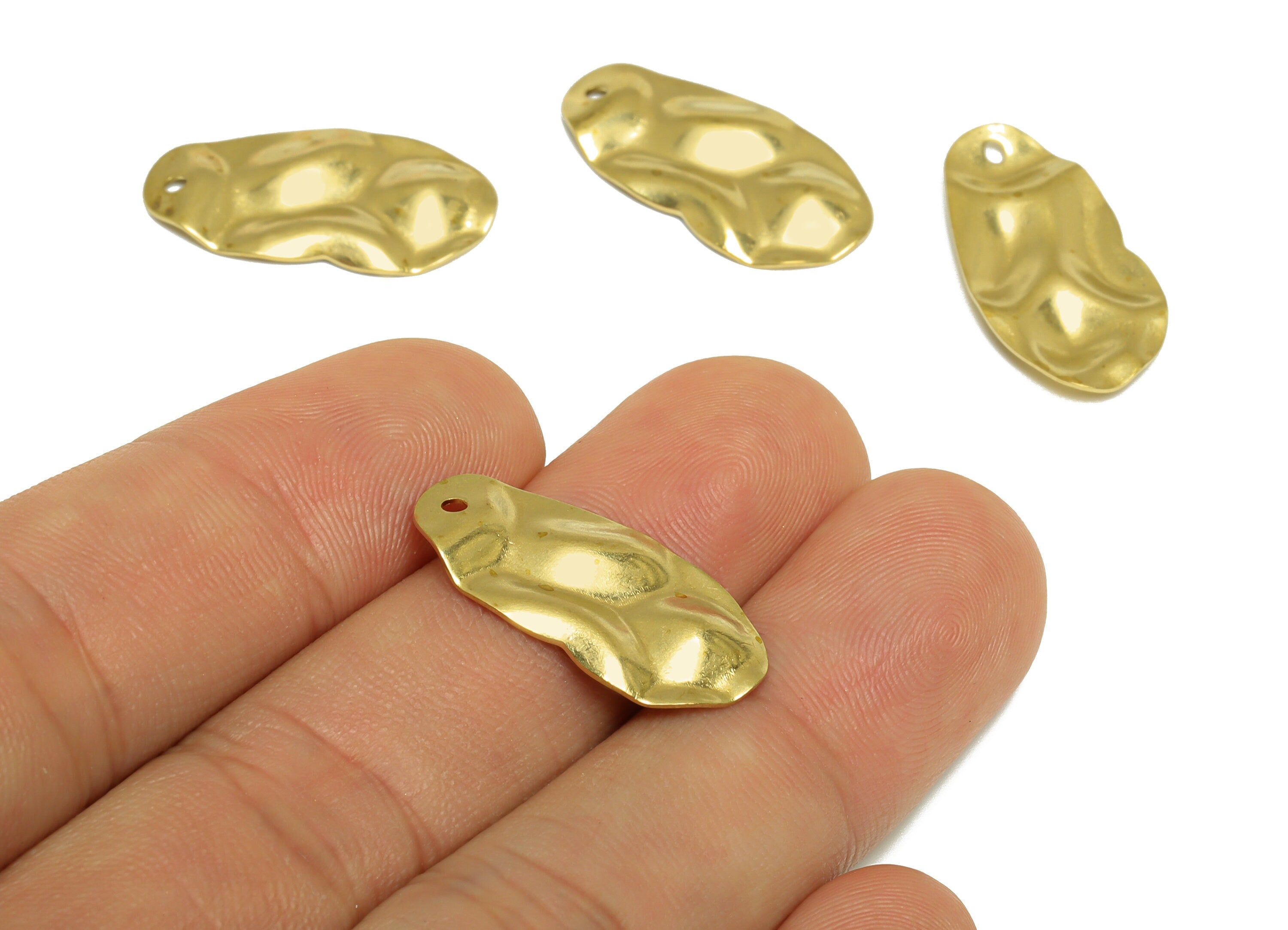 Brass Wavy Oval Earring Charm - Raw Brass Bean Earring Charms - Hammered Geometry Earring Charm - Earring Finding - 24x12x1mm - PP10226 - DOMEDBAZAAR
