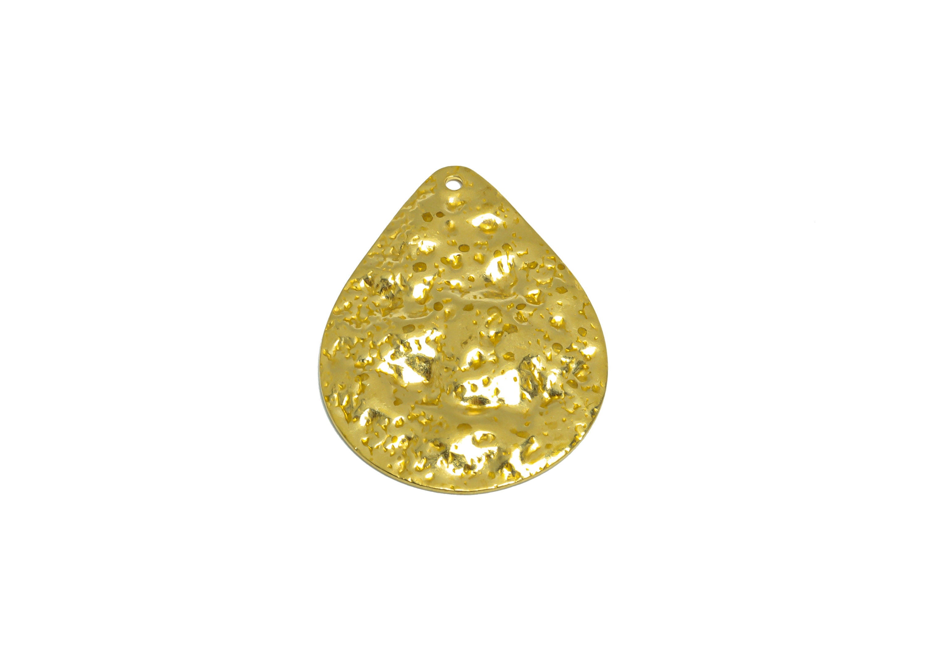 Hammered Drop Earring Charm - Raw Brass Teardrop Earring Charm - Brass Hammered Drop Pendant - Earring Finding - 30.2x23x1.96mm - PP10279 - DOMEDBAZAAR