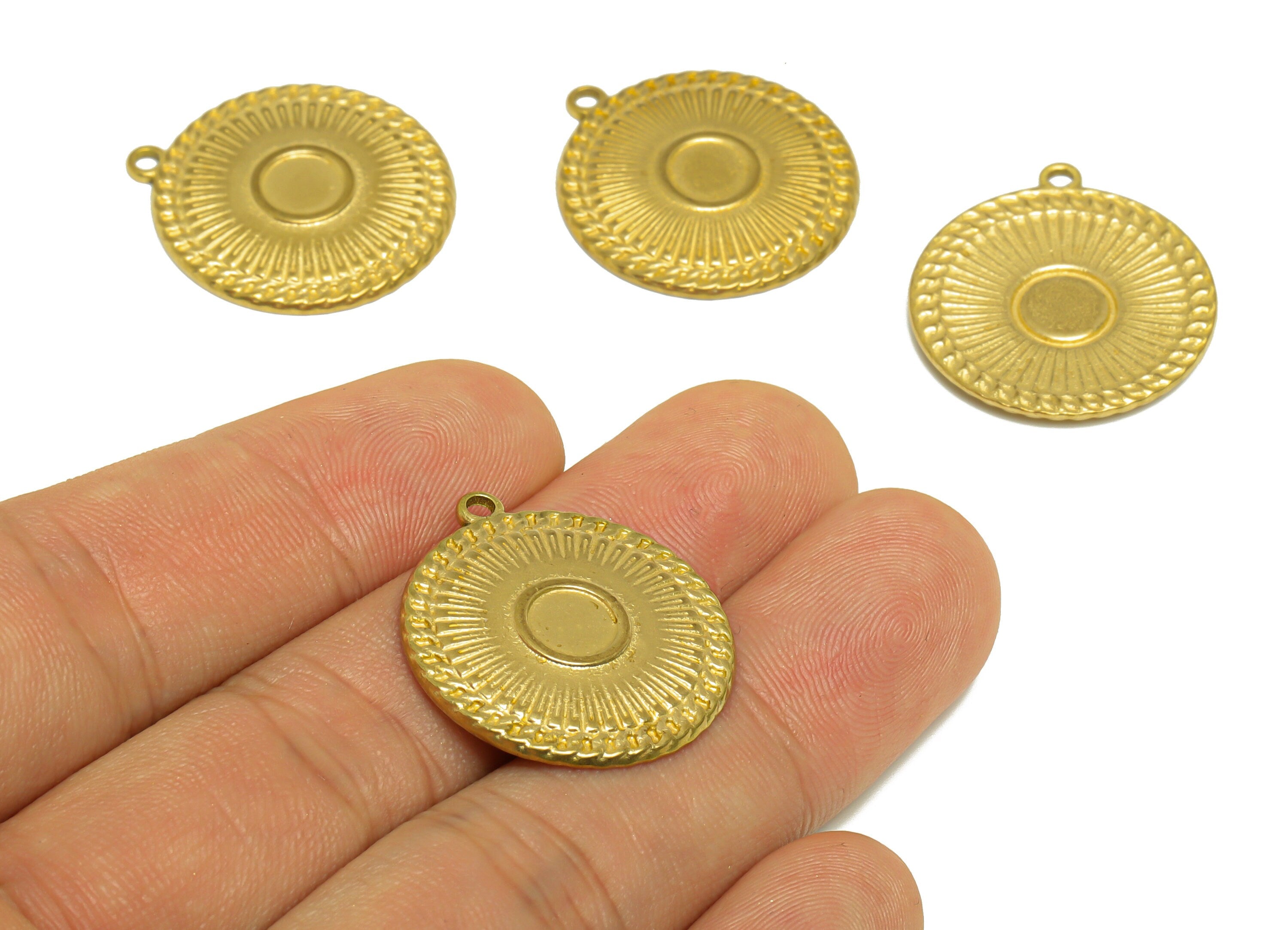 Brass Round Earring Charm - Raw Brass Textured Circle Earring Charm - Brass Chain Pendant For Diamond - Earring Finding - 26x24x1mm -PP10186 - DOMEDBAZAAR